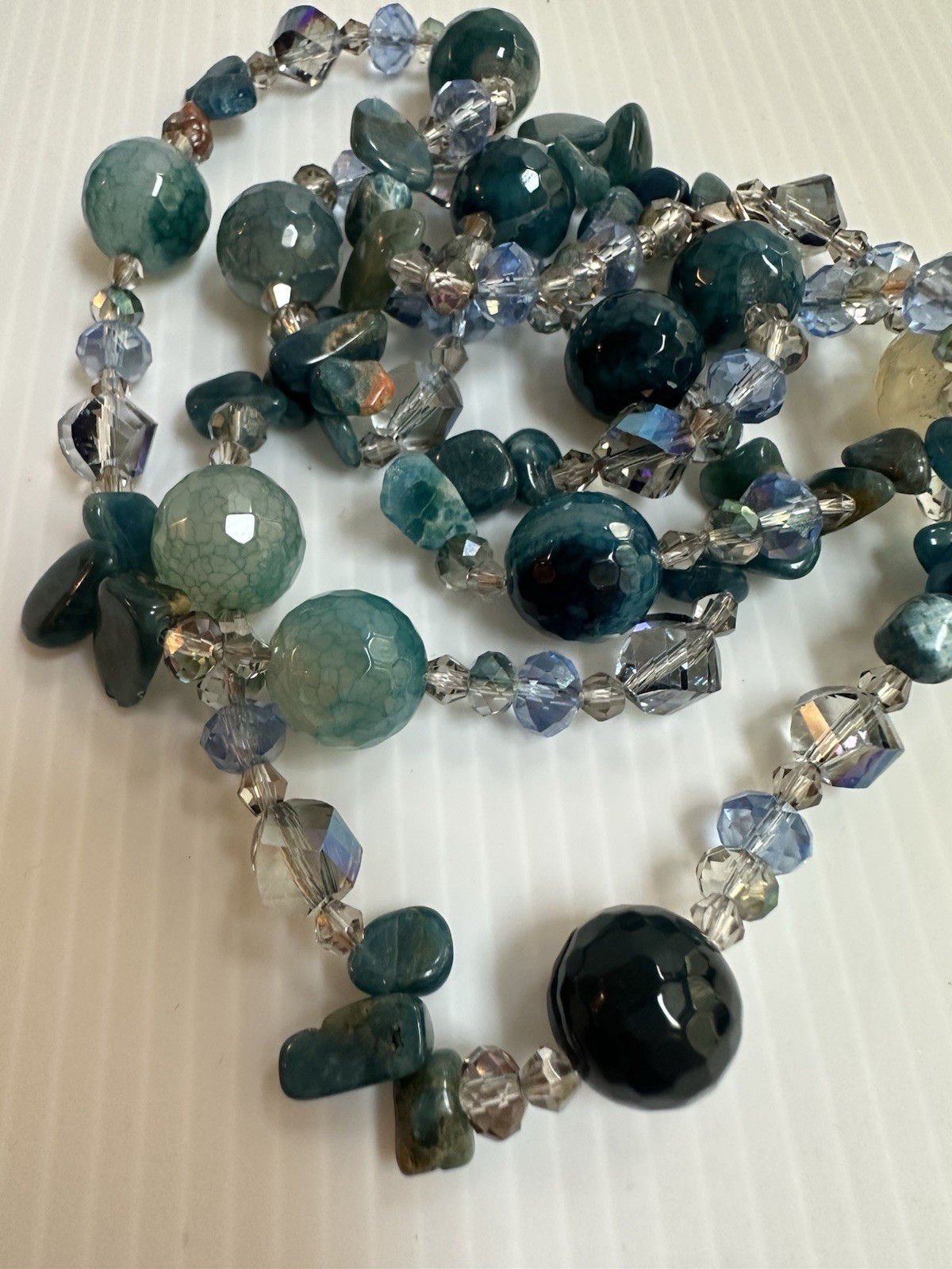 925 STERLING SILVER CLASP CHRYSOBERYL INDICOLITE STONES GREEN BLUE 34” NECKLACE