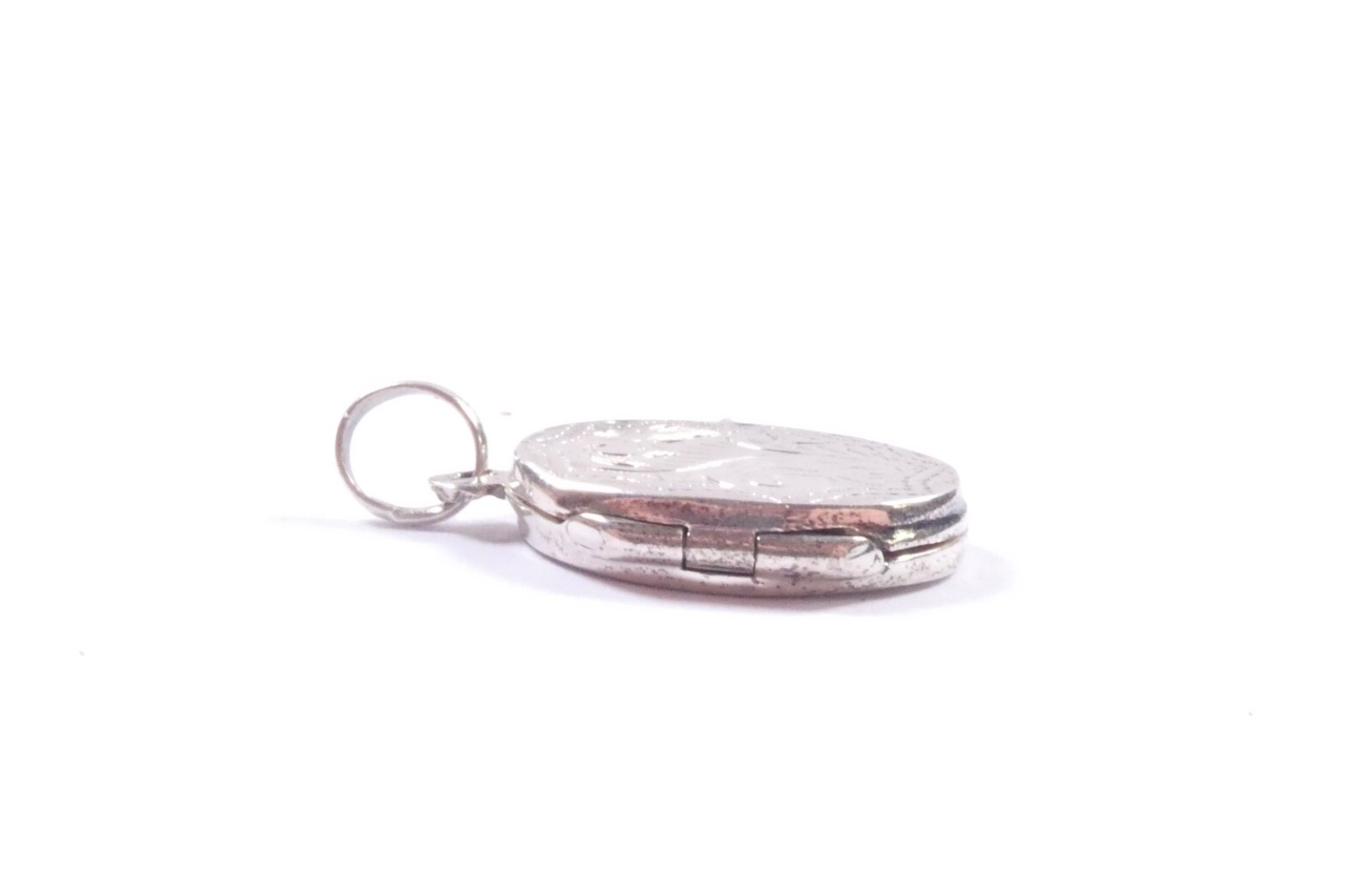 Oval Locket Pendant Chased Flat Design Double Sided 925 Sterling Silver 2.7g