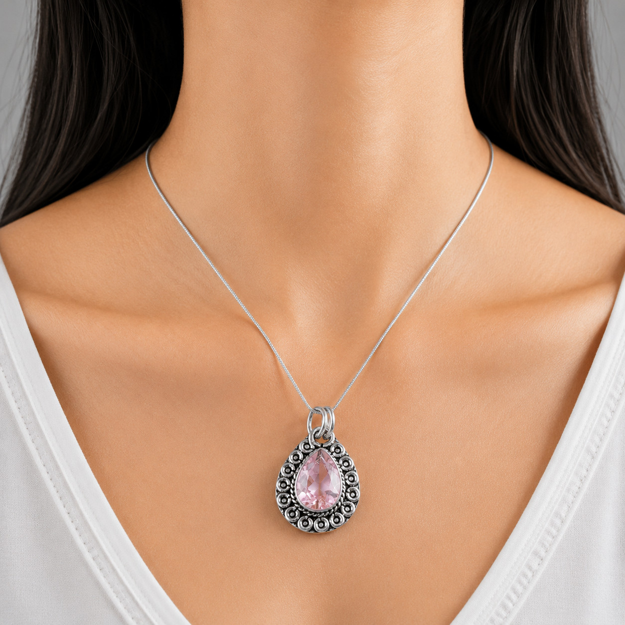 Morganite Gemstone Jewelry 925 Sterling Silver Handmade Pendant 1.02″ For Mother