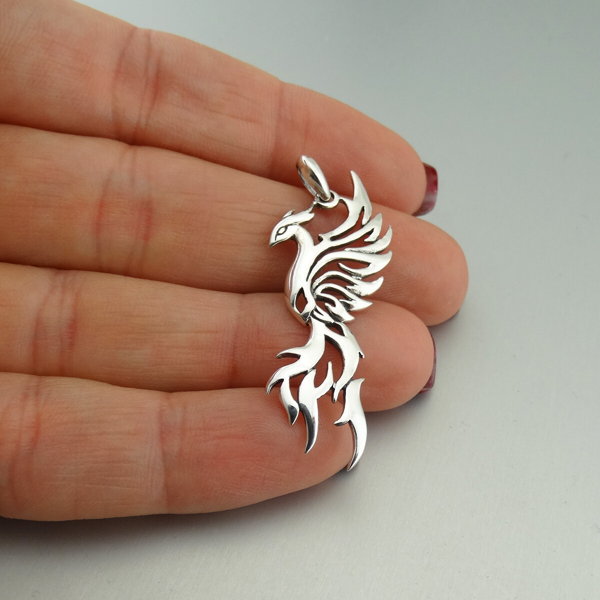 Sterling Silver Phoenix Charm Pendant – 925 Silver – Flames Bird Ashes
