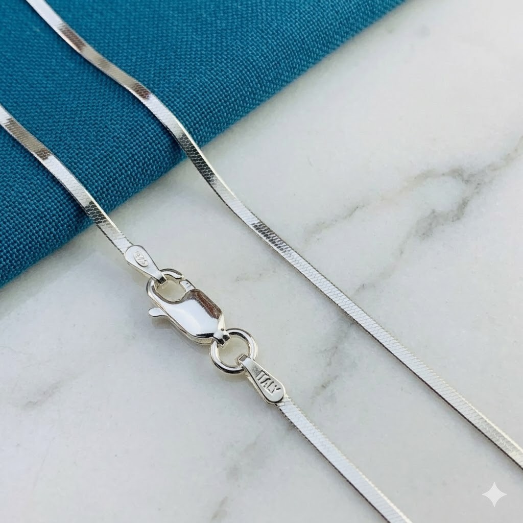 Authentic Solid 925 Sterling Silver Italian Herringbone Chain Necklace 2mm 18″