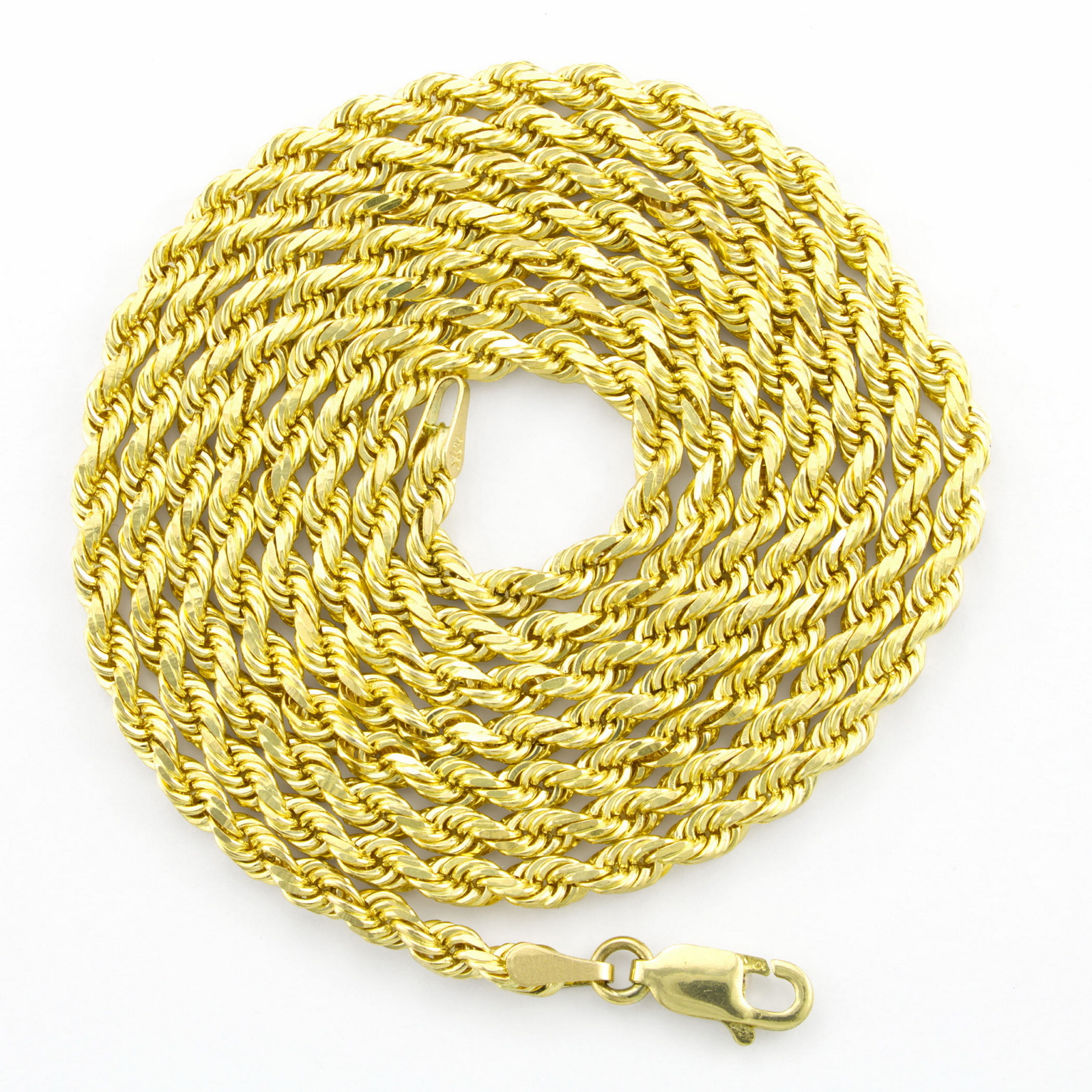 10K Yellow Gold 3mm Solid Mens Diamond Cut Italian Rope Chain Necklace 18″- 30″