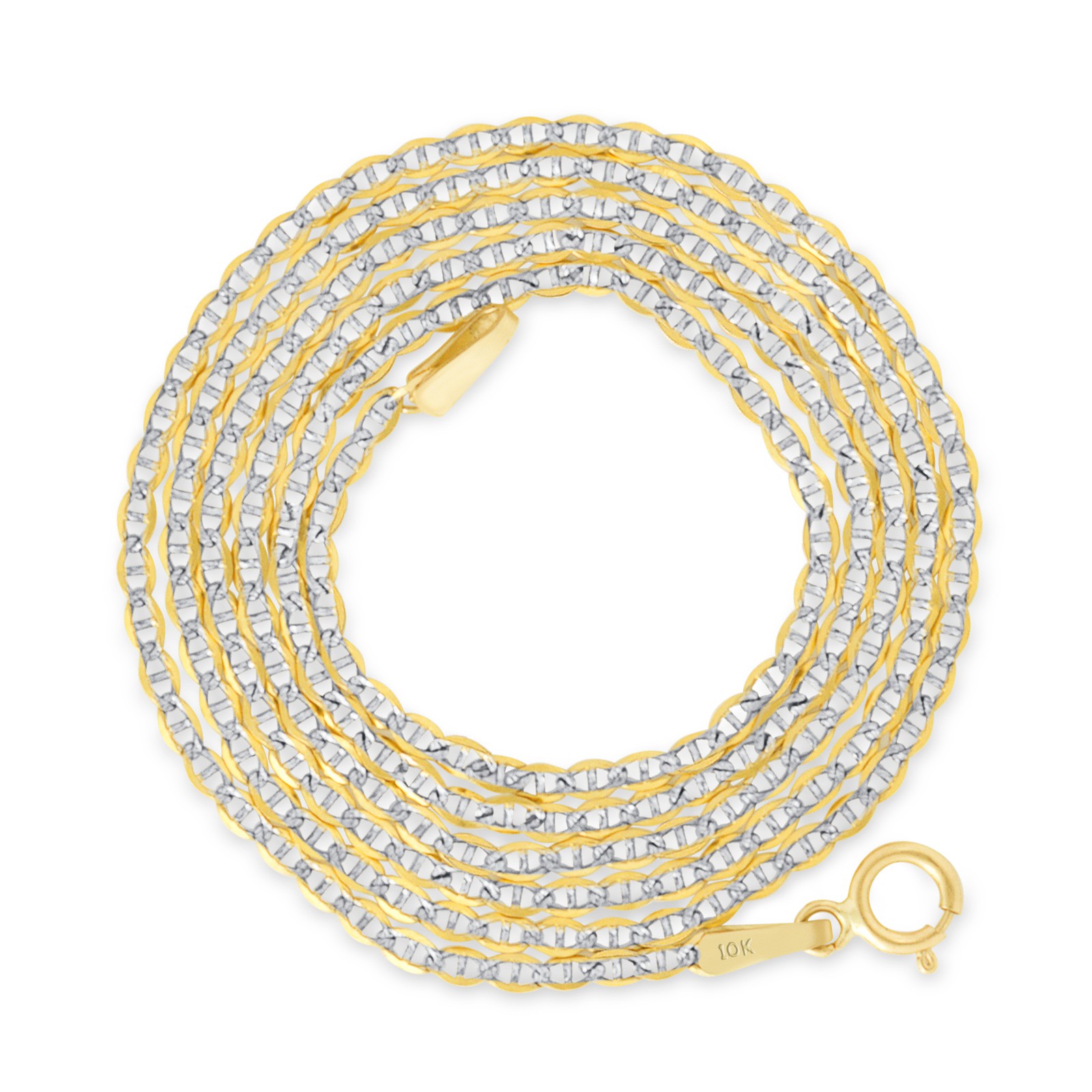 10K Yellow Gold Solid 1.5mm Pave Diamond Cut Mariner Anchor Chain Necklace 16″