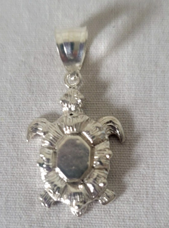 Solid Sterling Silver Turtle Pendant With 14K White Gold Overlay EXCELLENT