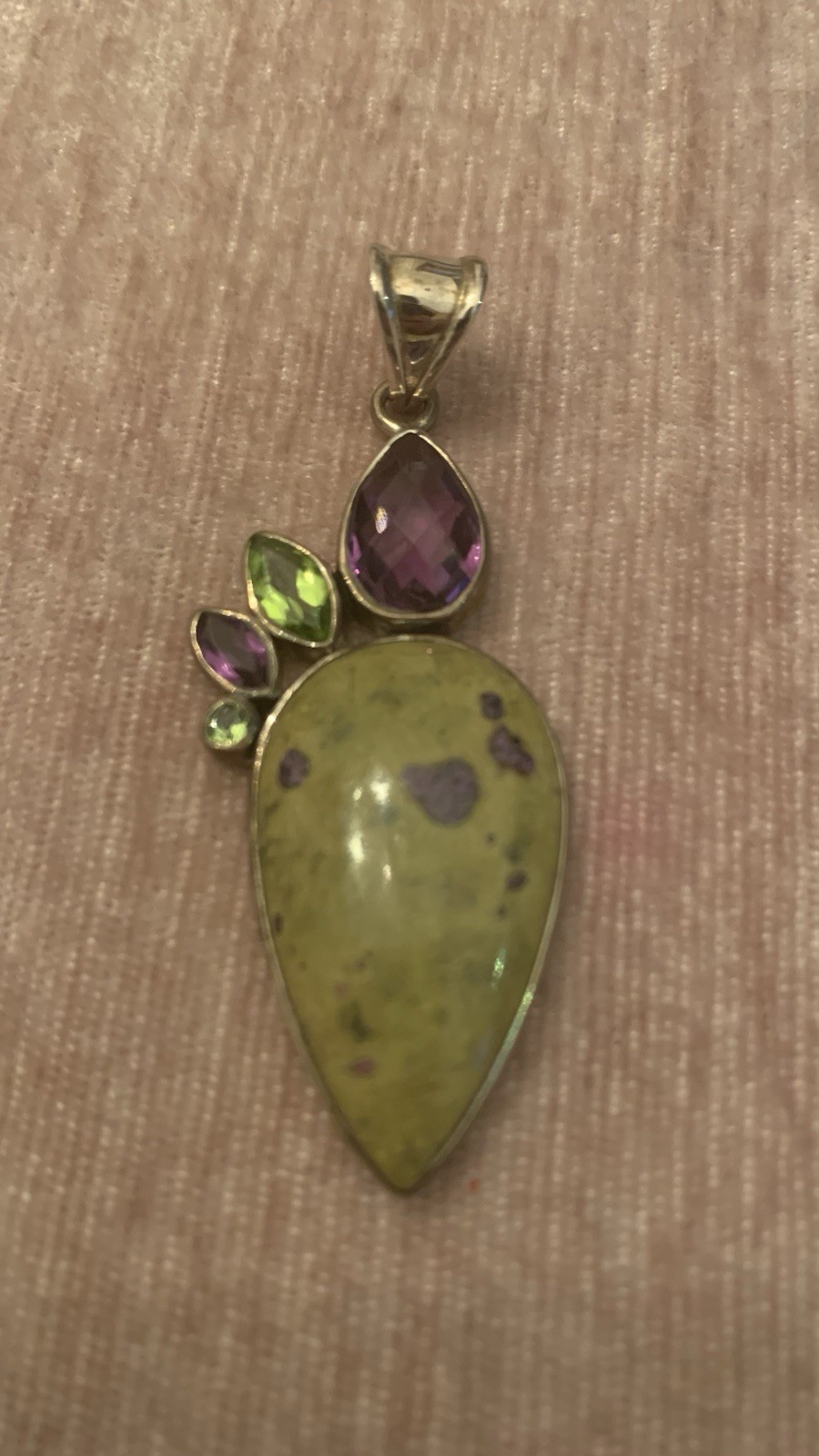 Gemstone Pendent 925 Silver Amethyst Peridot Atlantisite