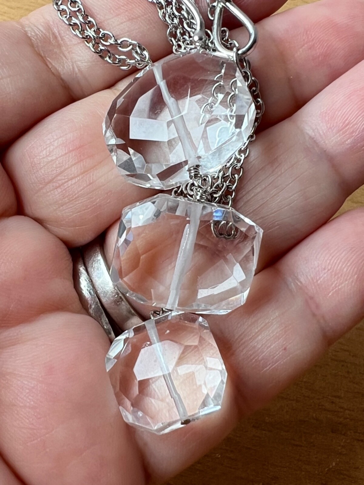 ARTISAN ROCK CRYSTAL CLEAR COLORLESS QUARTZ LONG NECKLACE 925 STERLING DESIGNER