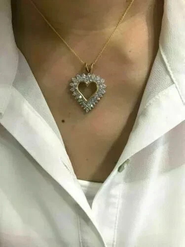 3Ct Round Diamonds Heart Shape Women’s Pendant 14K Yellow Gold Finish Free Chain