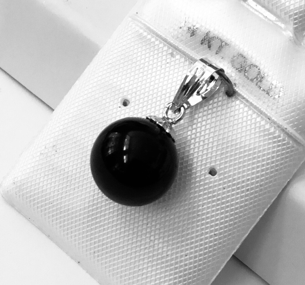 Natural Black Onyx 10 mm Ball in 14K White OR Yellow Gold Solitaire Pendants NEW