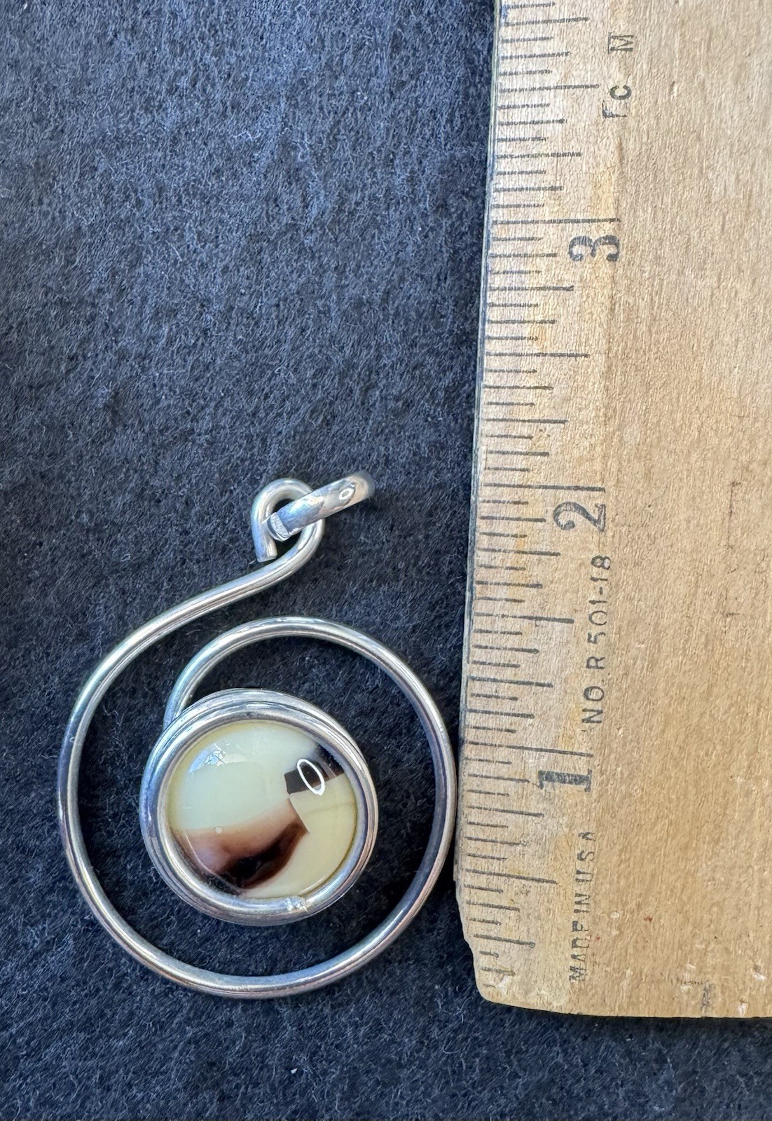 Unique OOAK Bracelet & Pendant Set Silver Metal Polished Cream Agate Stone.
