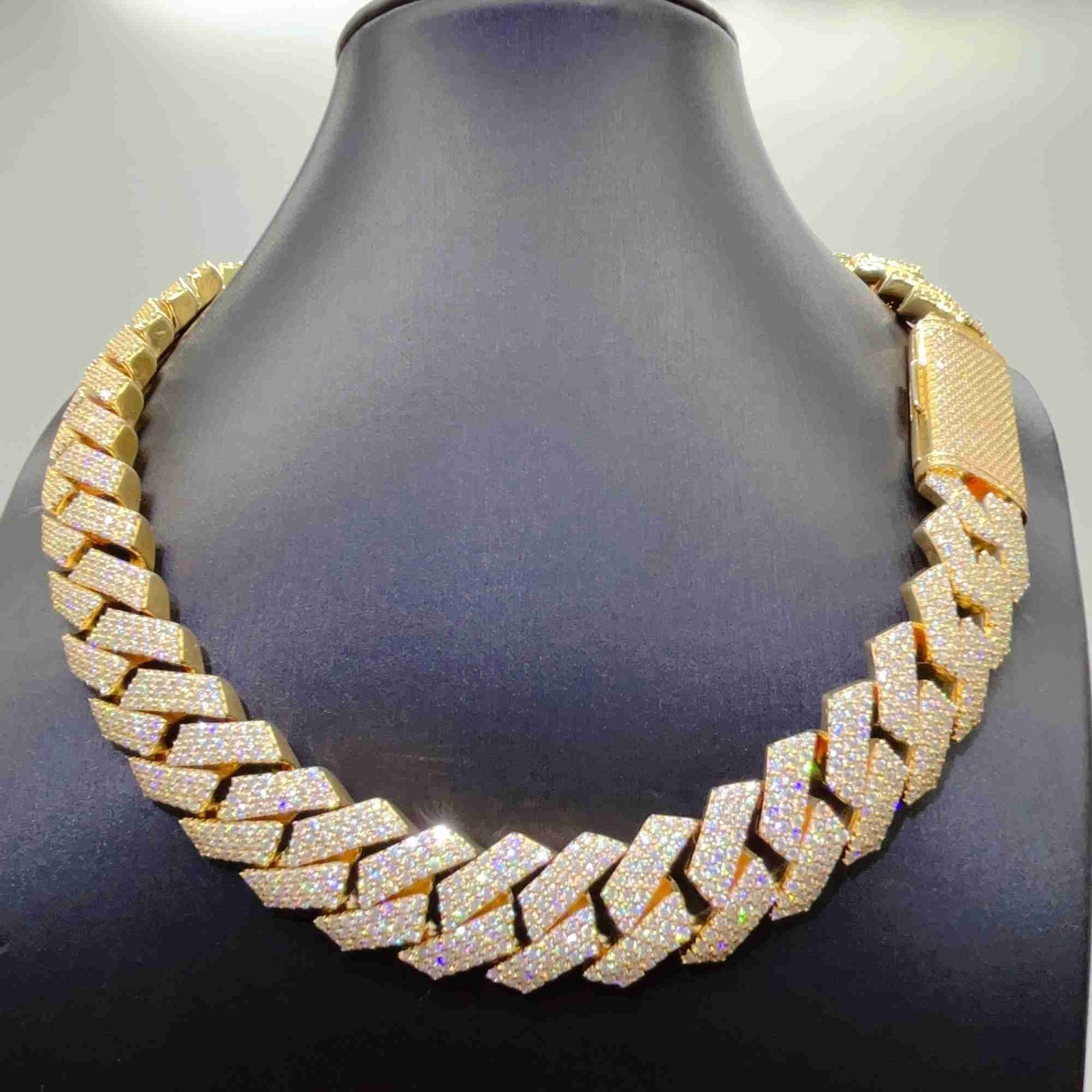 925 Sterling Silver Gold VVS Moissanite Cuban Link Chain Pass Tester