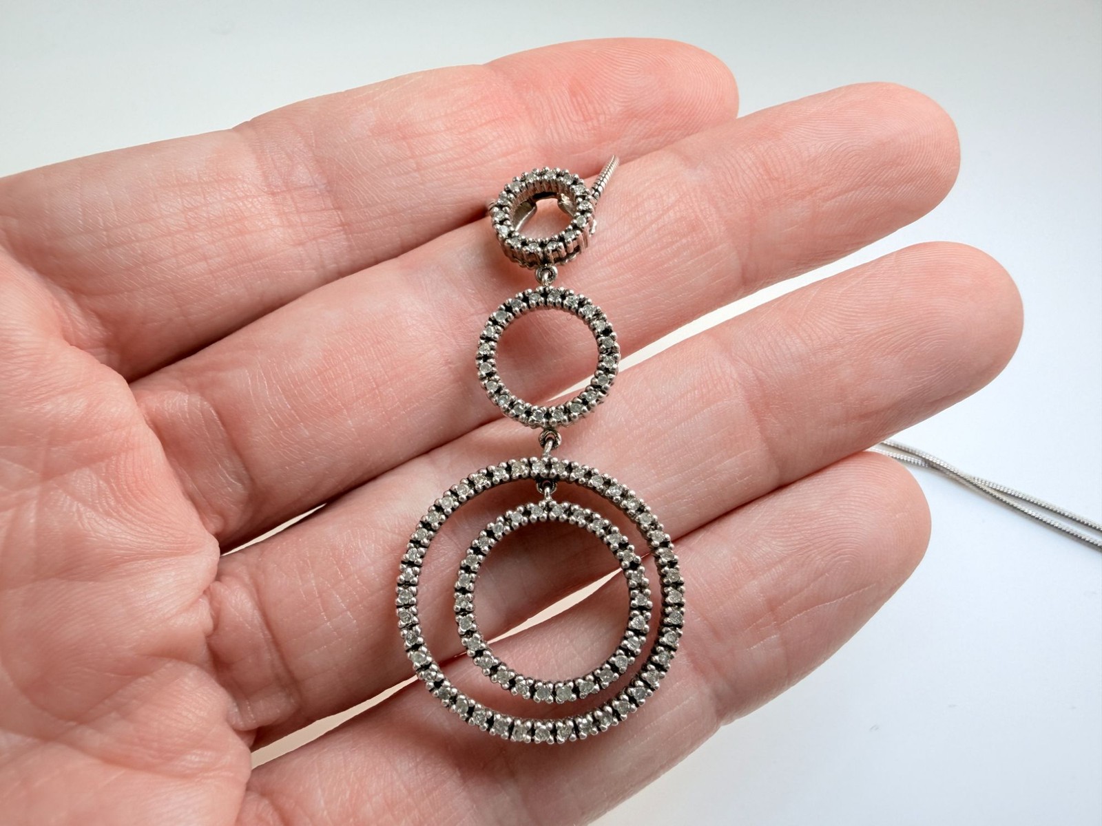 Heng Ngai Sterling Silver Lab Created Diamond Circle Pendant Necklace 10g 18.5In