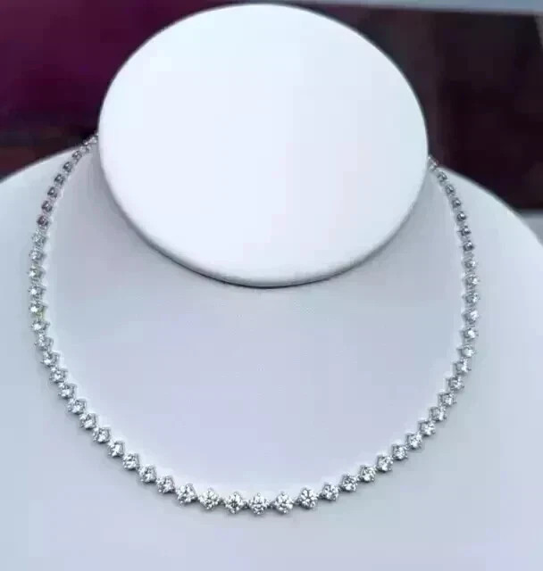 10 CT Round Cut White Moissanite Women’s Tennis Necklace 14K White Gold Plated