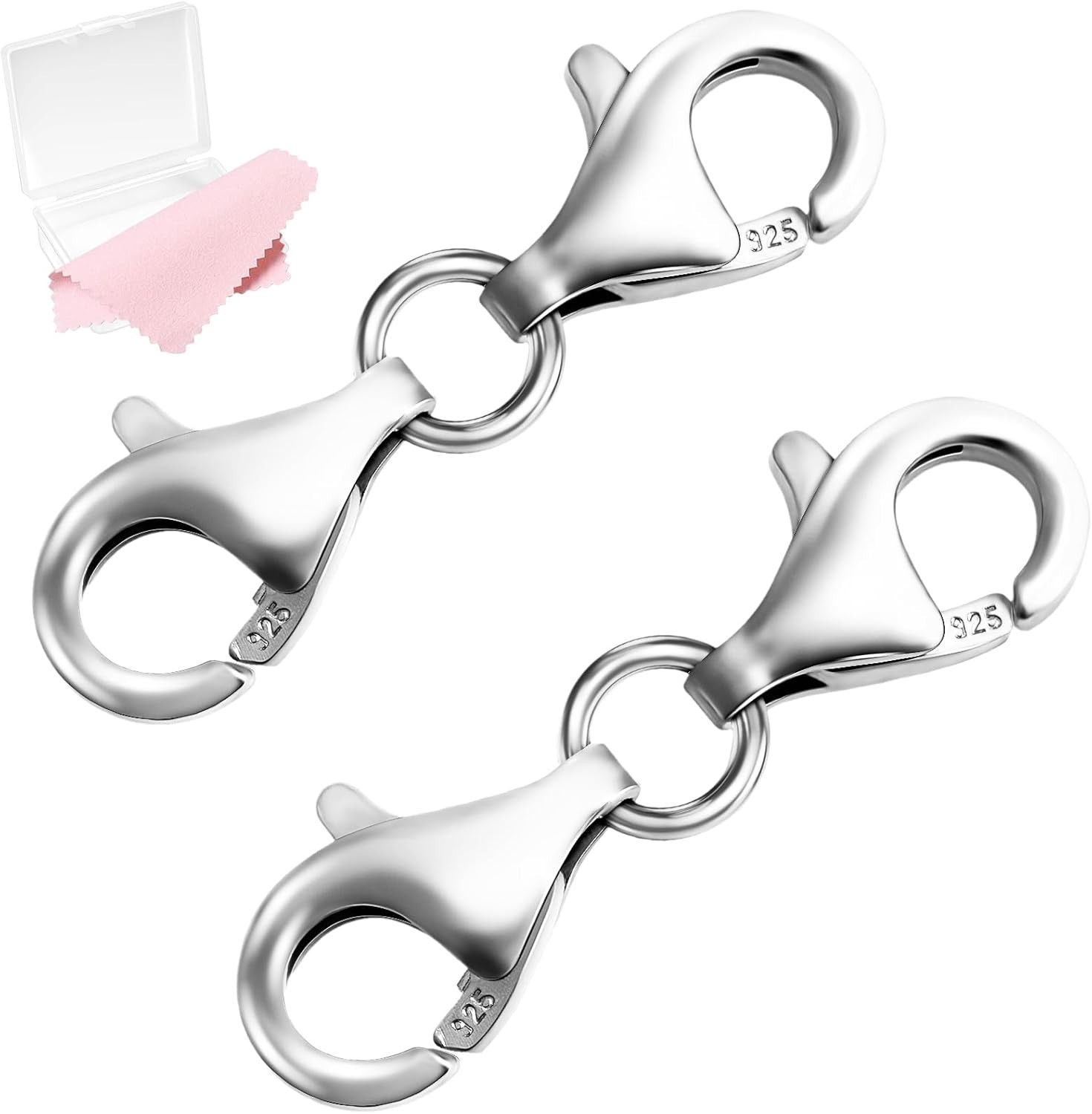 925 Sterling Silver Double Lobster Claw Clasps,Necklace Extender 2Pcs