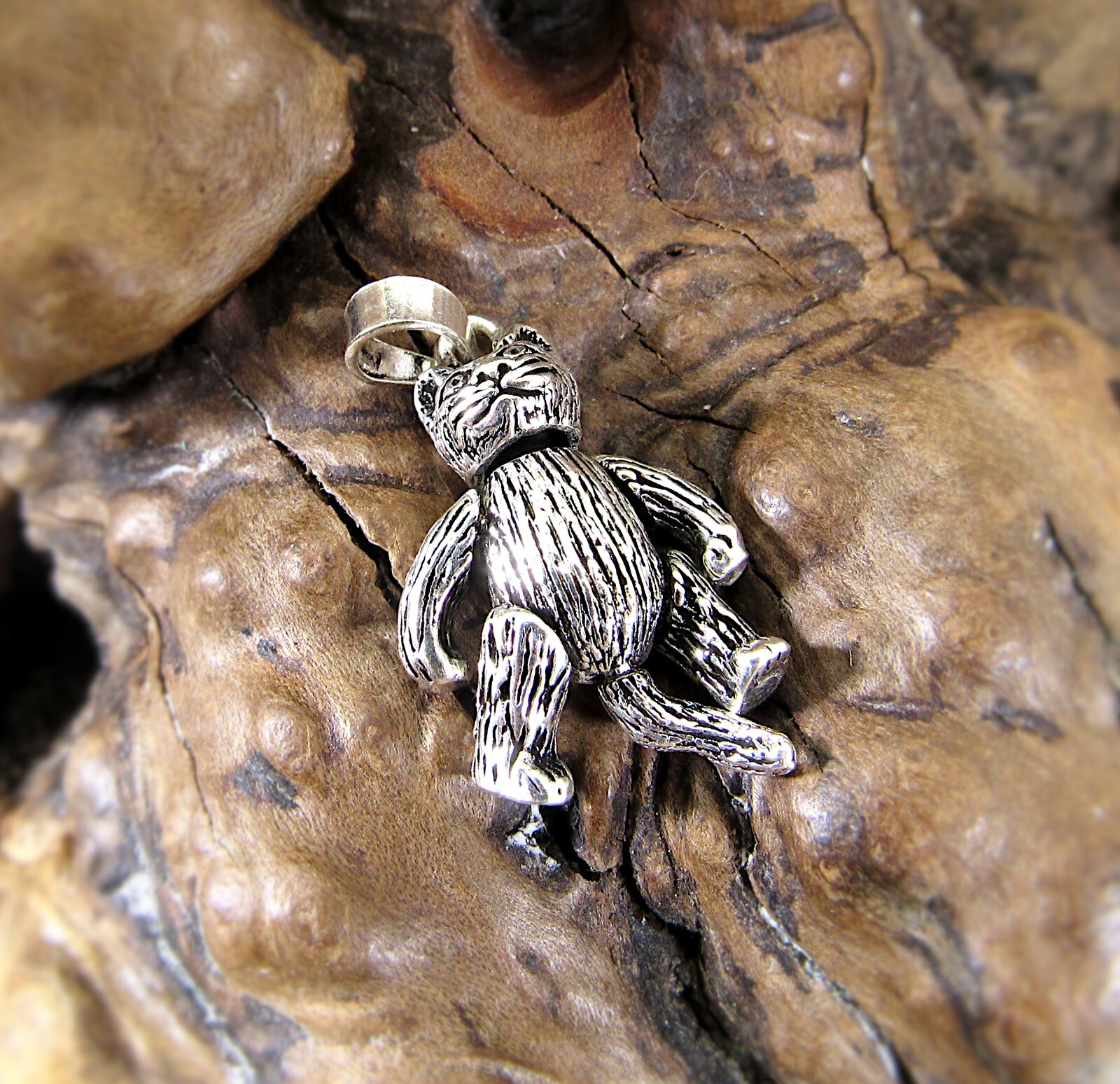 Solid 925 Sterling Silver ArticulatedKitty Cat Pendant, Feline Charm Jewelry
