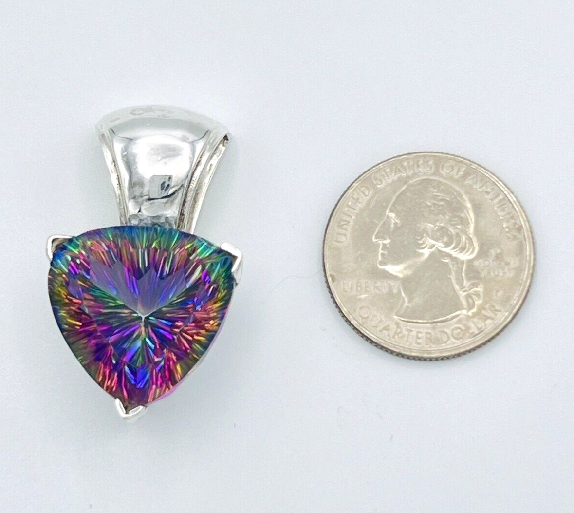 Sterling Silver 20mm x 20mm Trillion Cut Mystic Topaz Pendant