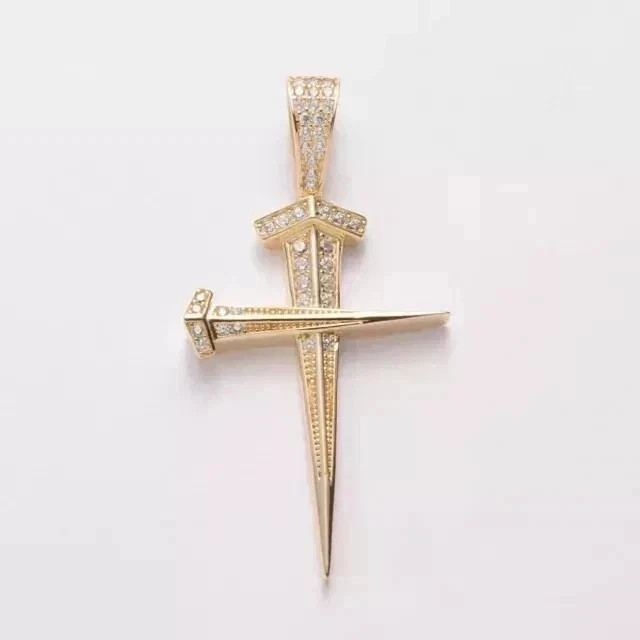 2Ct Round Cut Lab-Created Diamond Cross Pendant 14K Yellow Gold Plated Silver