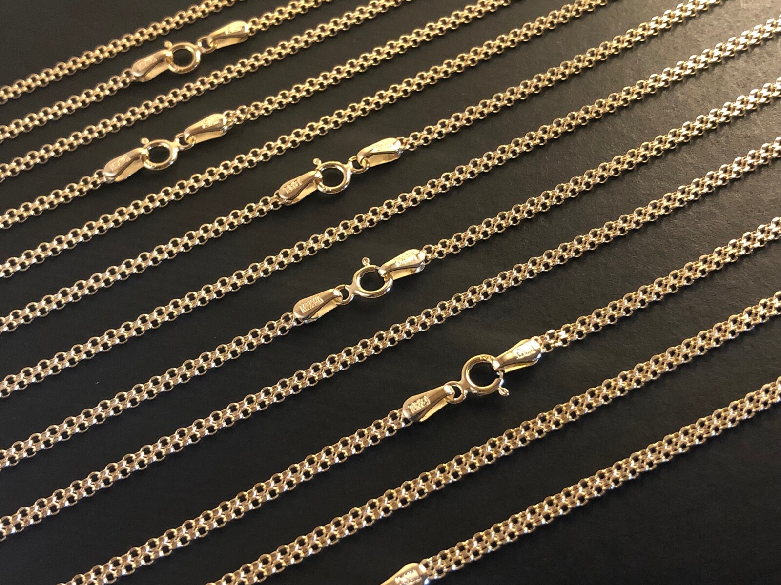 14 k Solid Yellow Gold 2.4 mm Rolo Bismark Chain Necklace 16″,18″,20″,22″,24”.