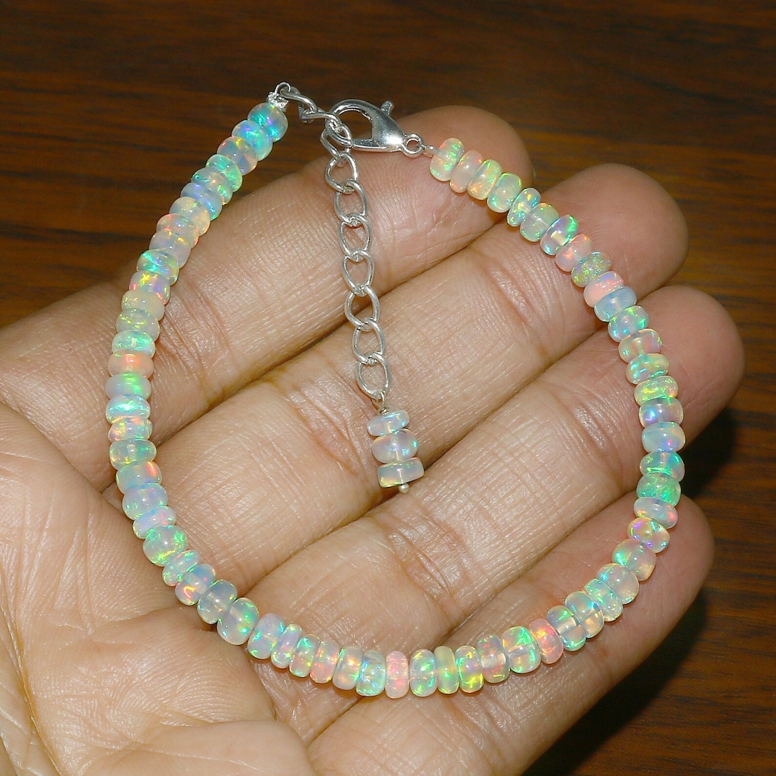 Ethiopian Fire Opal Bracelet Natural Iridescent Opal Beads Unisex Jewelry Gifts