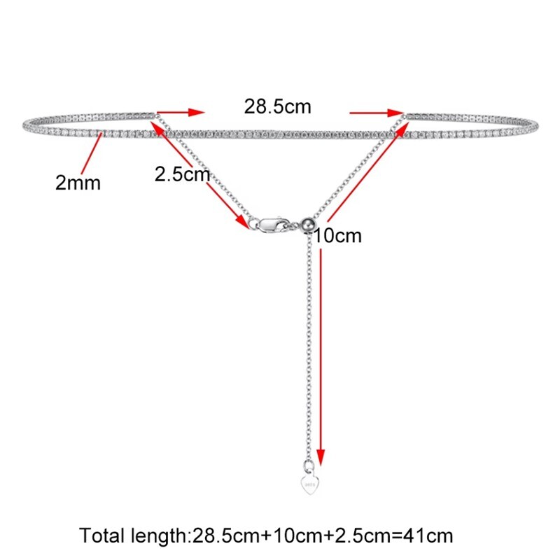 2mm Round Cut Moissanite Women Tennis Necklace Choker 18K White Gold Plated GRA