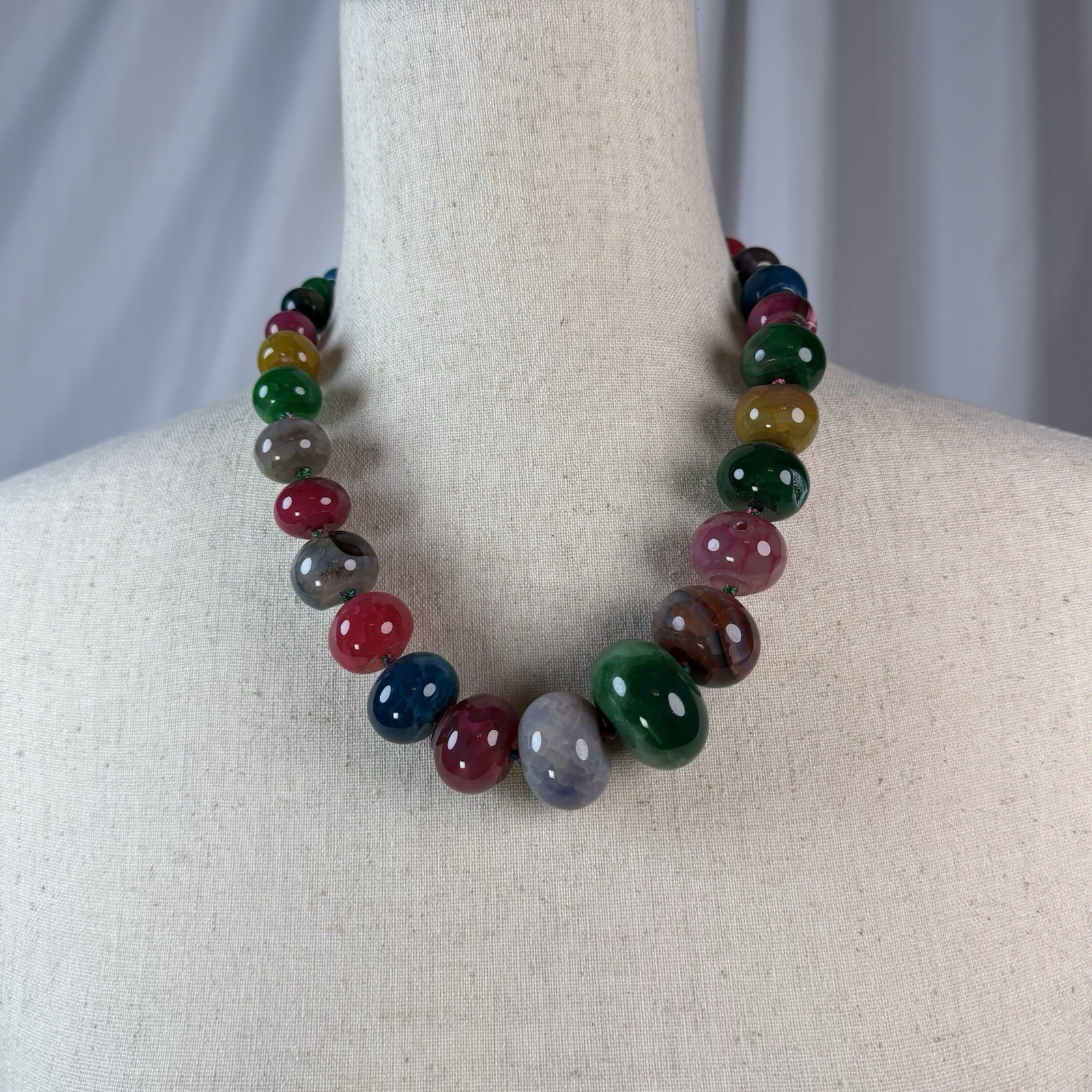 Lucoral LUC Agate Multicolor Knotted Necklace Sterling Silver 925 Clasp 21 In