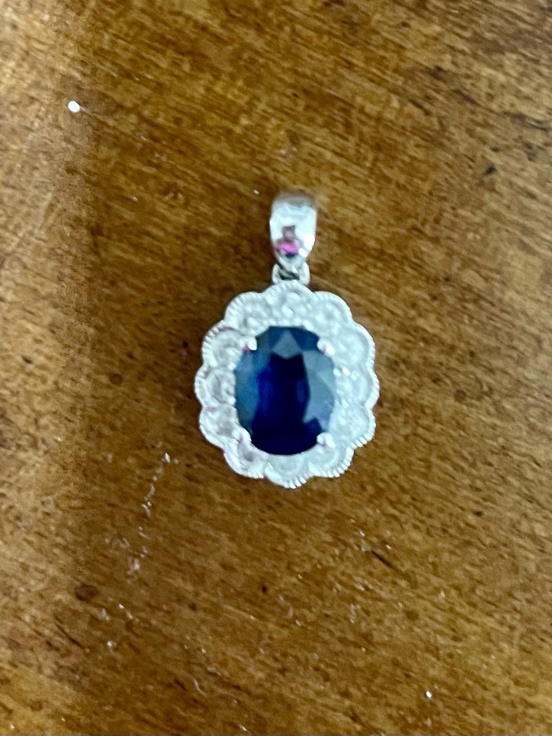 Beautiful Dark Blue Sapphire Pendant With Pave Diamonds White Gold Setting