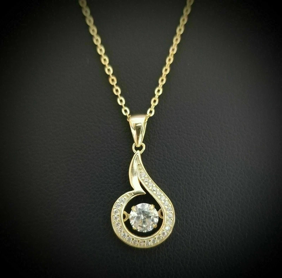 14k Yellow Gold Plated Dancing 1.00Ct Lab Created Diamond Solitaire Pendant