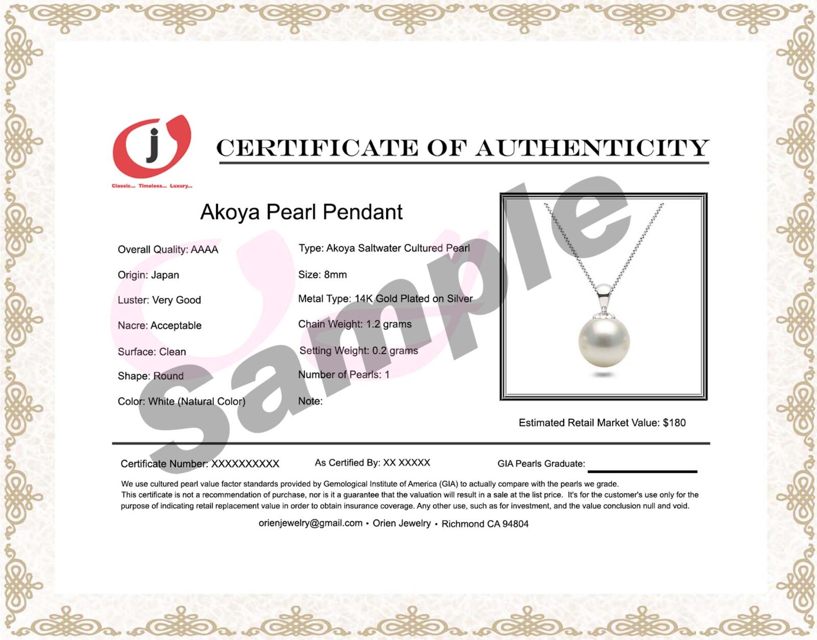 Japanese Akoya Pearl Pendant AAAA Graded White Pearl Necklace Silver Settings