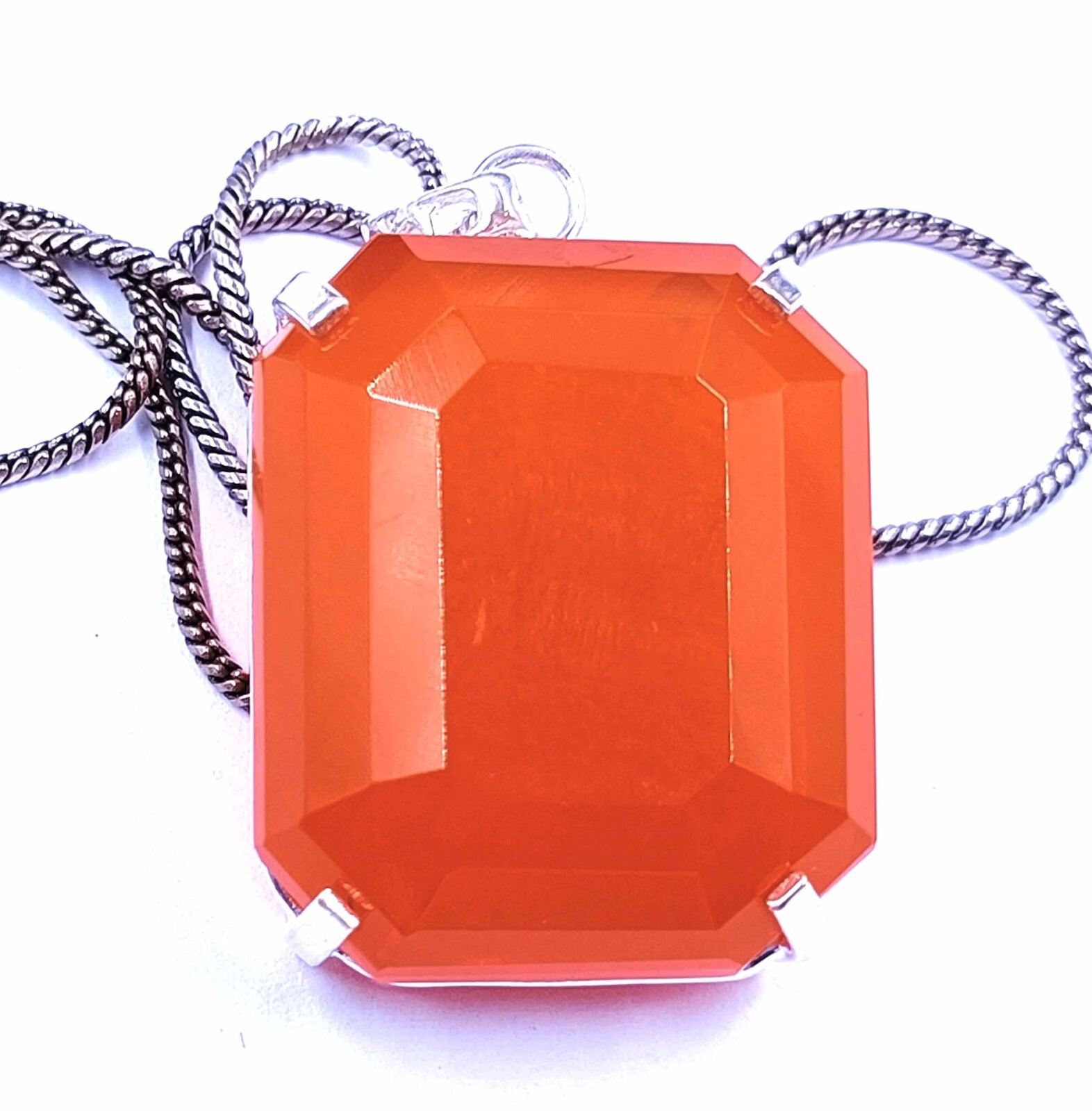 142 Ct IGL Certified Orange Opal Emerald Cut Pendant With Sliver Chain Free KKR