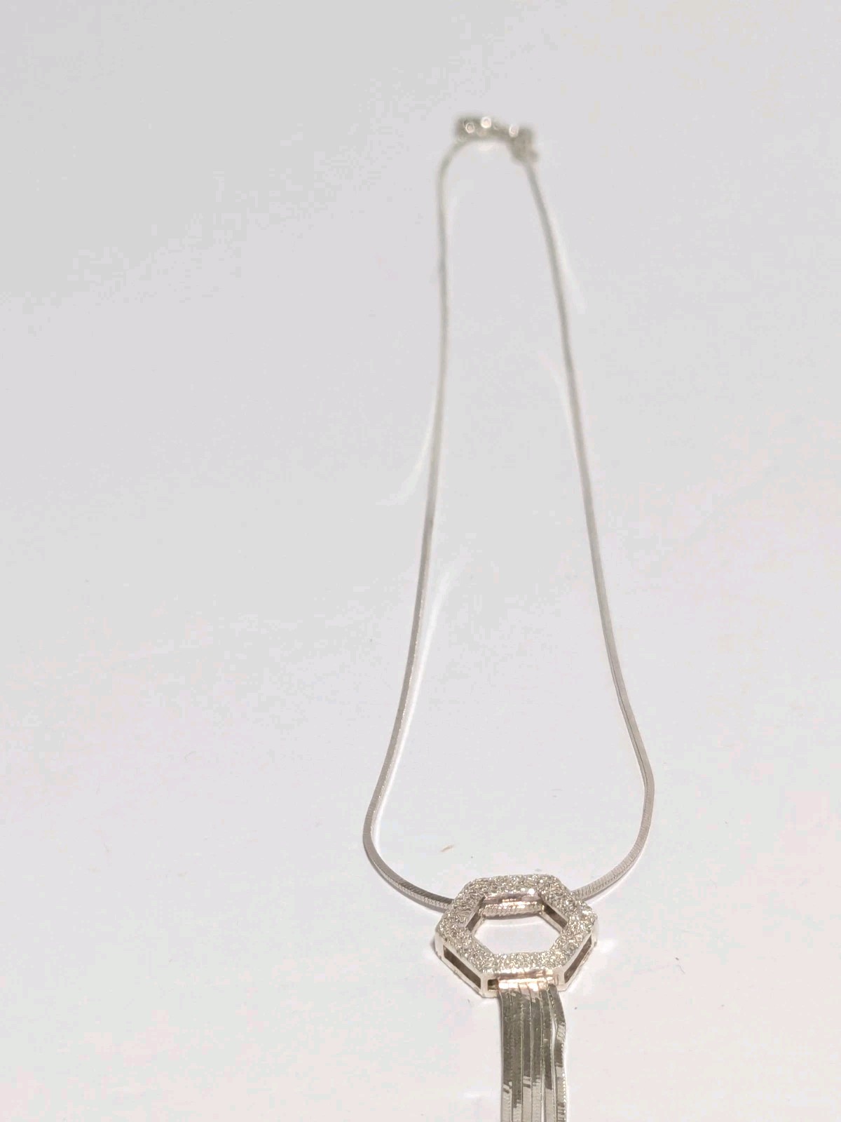 Milor Italy Sterling Silver 925 Hexagon Pendant Necklace With Chain Tassels 15″