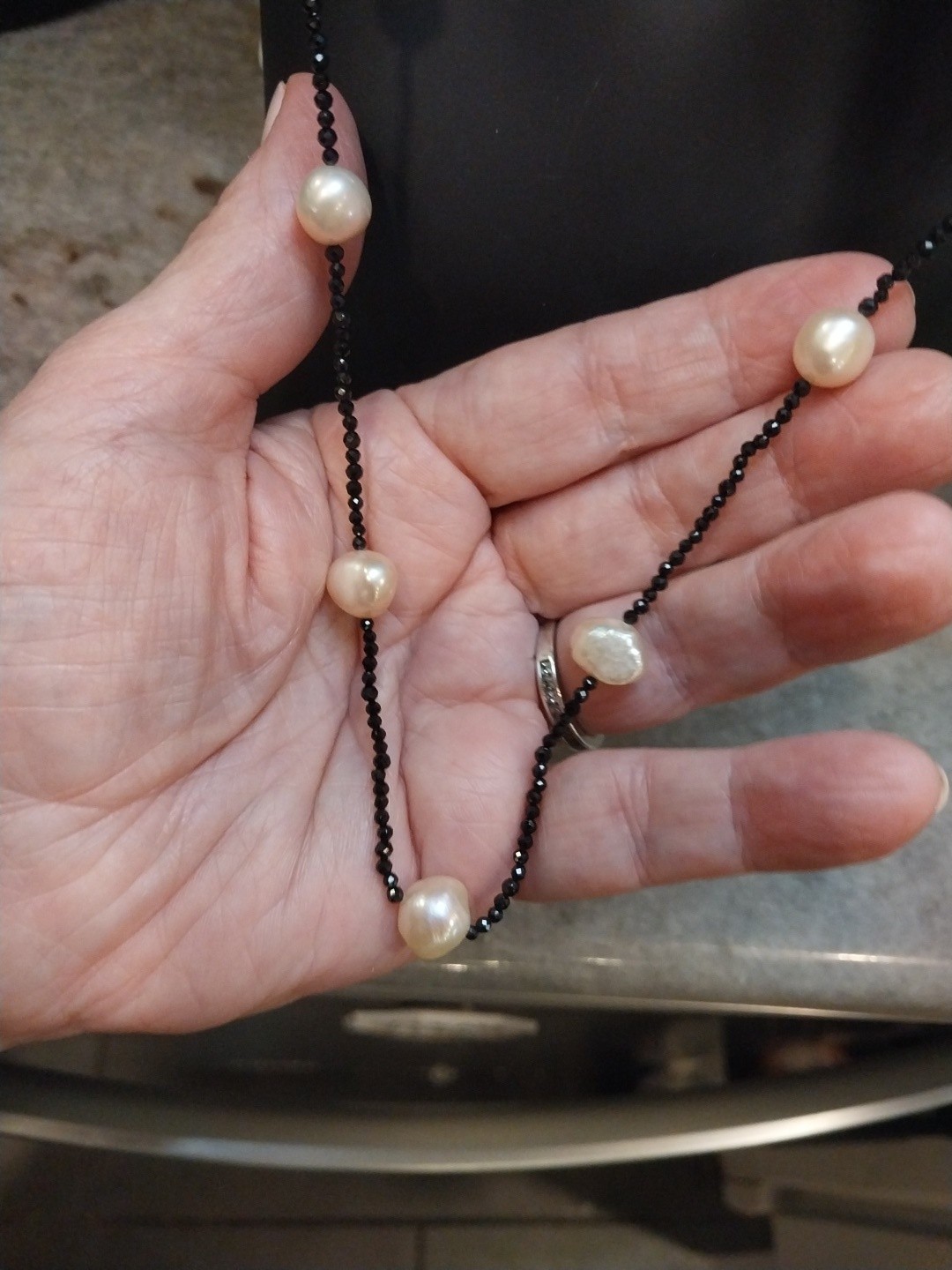 PINK Freshwater Pearl,Thai Black Spinel Necklace (24″)Rhod/Slvr, TCW=15.00 TCW
