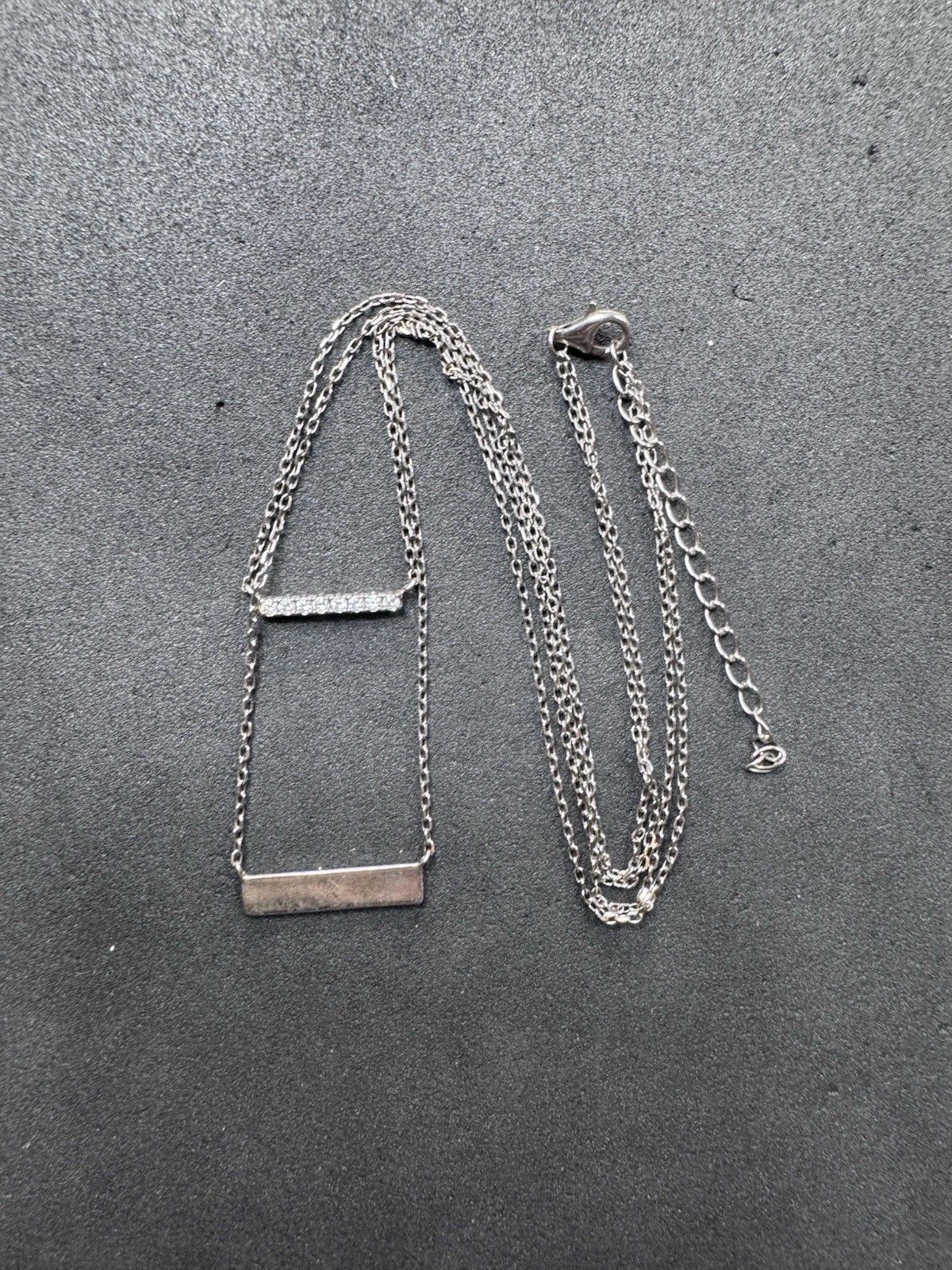 3.1g Vintage Sterling Silver 925 CZ Bar Layered Necklace 14”-16” Jewelry lot N