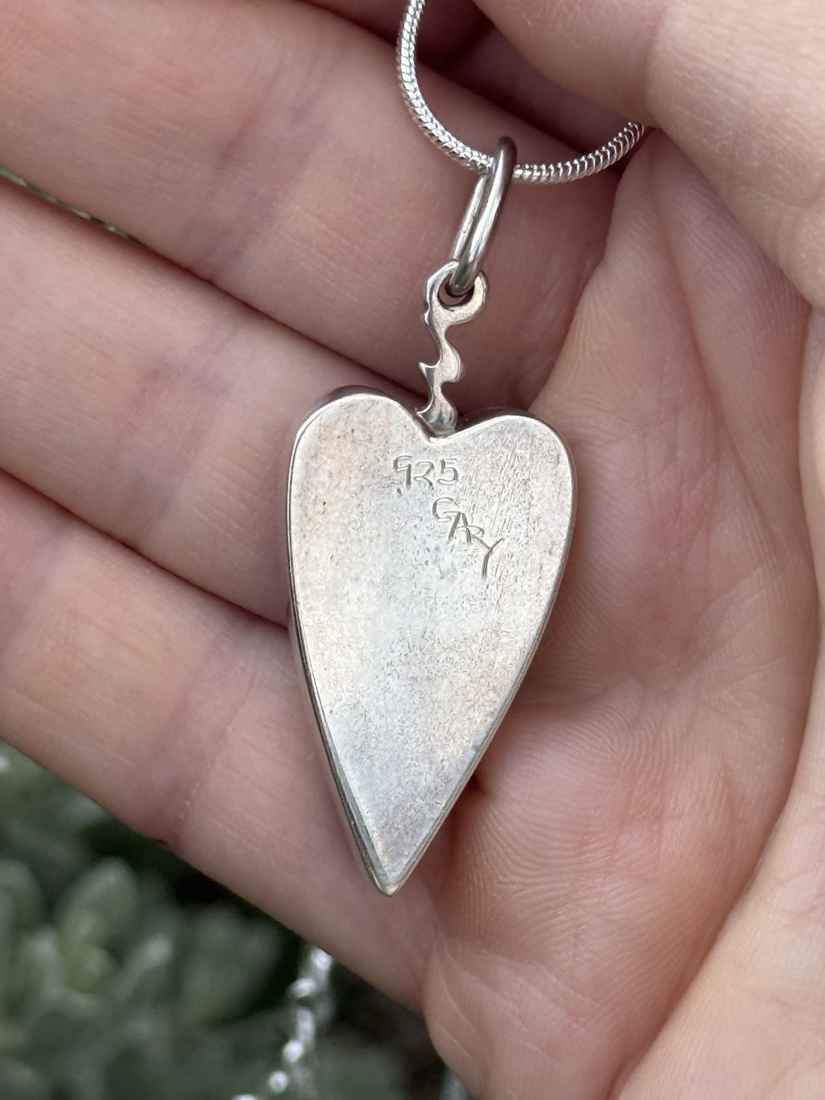 Ruby Zoisite Handmade Heart Pendant Signed Sterling Silver With Chain