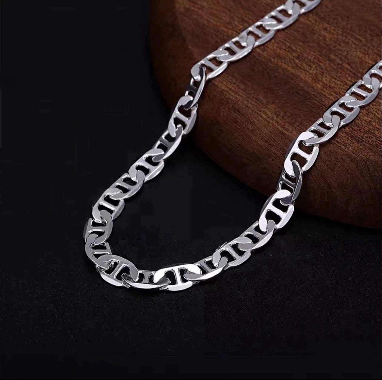 Real Marked 925 Silver Plated Mariner Chain Necklace Italy 22 Inch 6MM