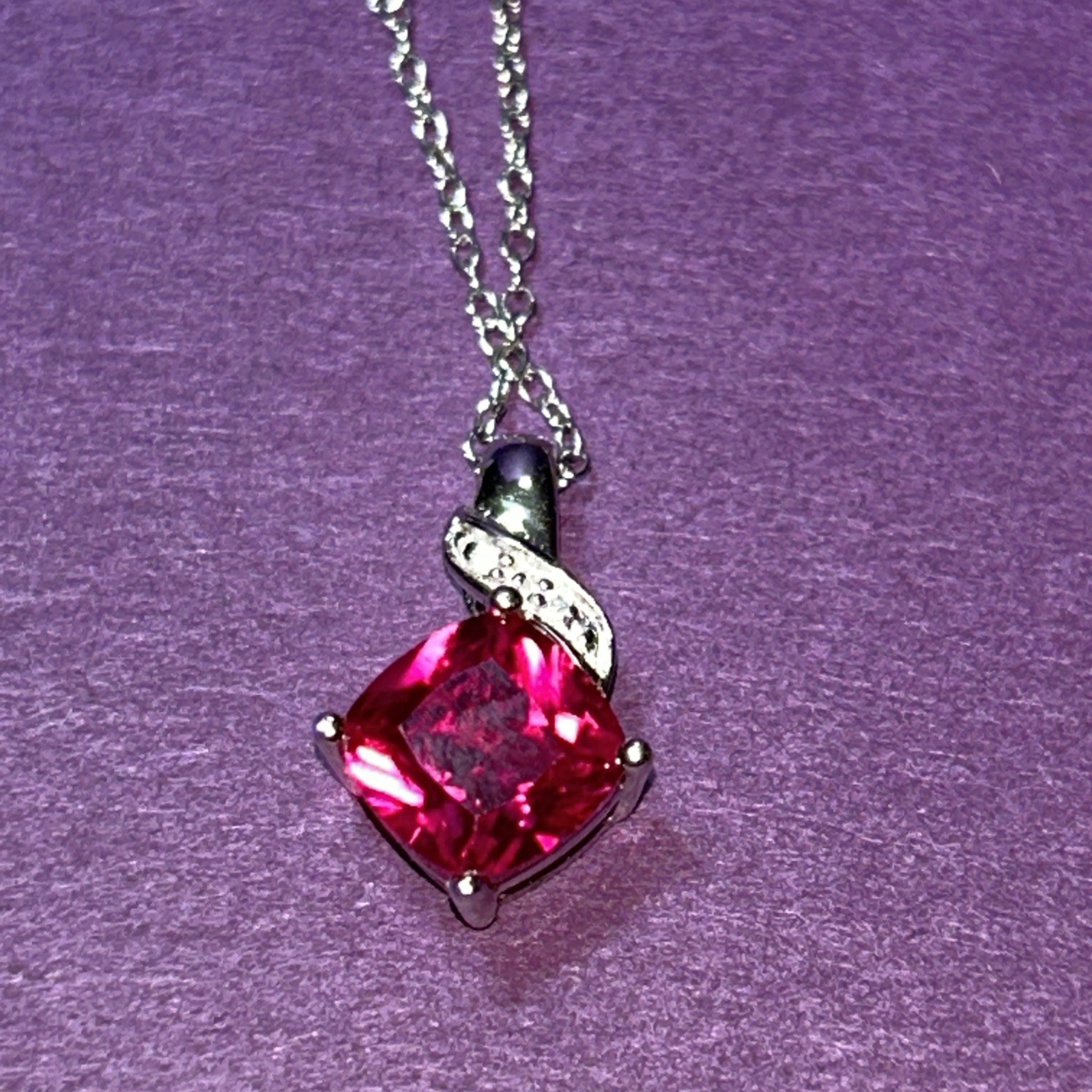 Sterling Silver Necklace with Synthetic Red Stone Marked 925