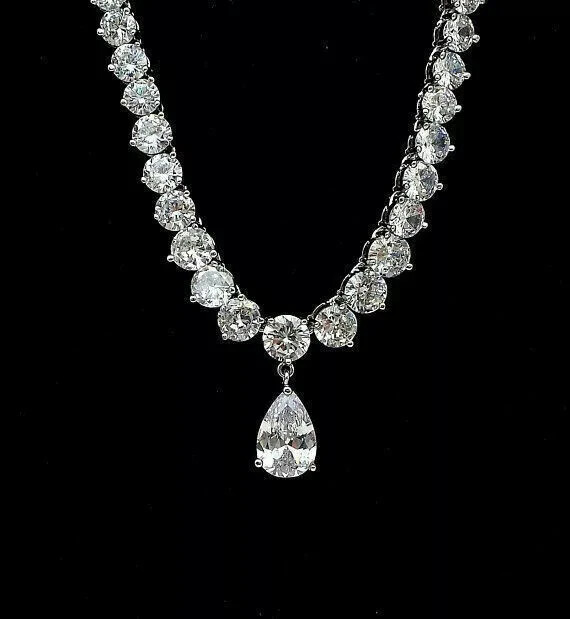 30Ct Round Cut Lab Created Diamond Choker Tennis Necklace 14K White Gold Plated