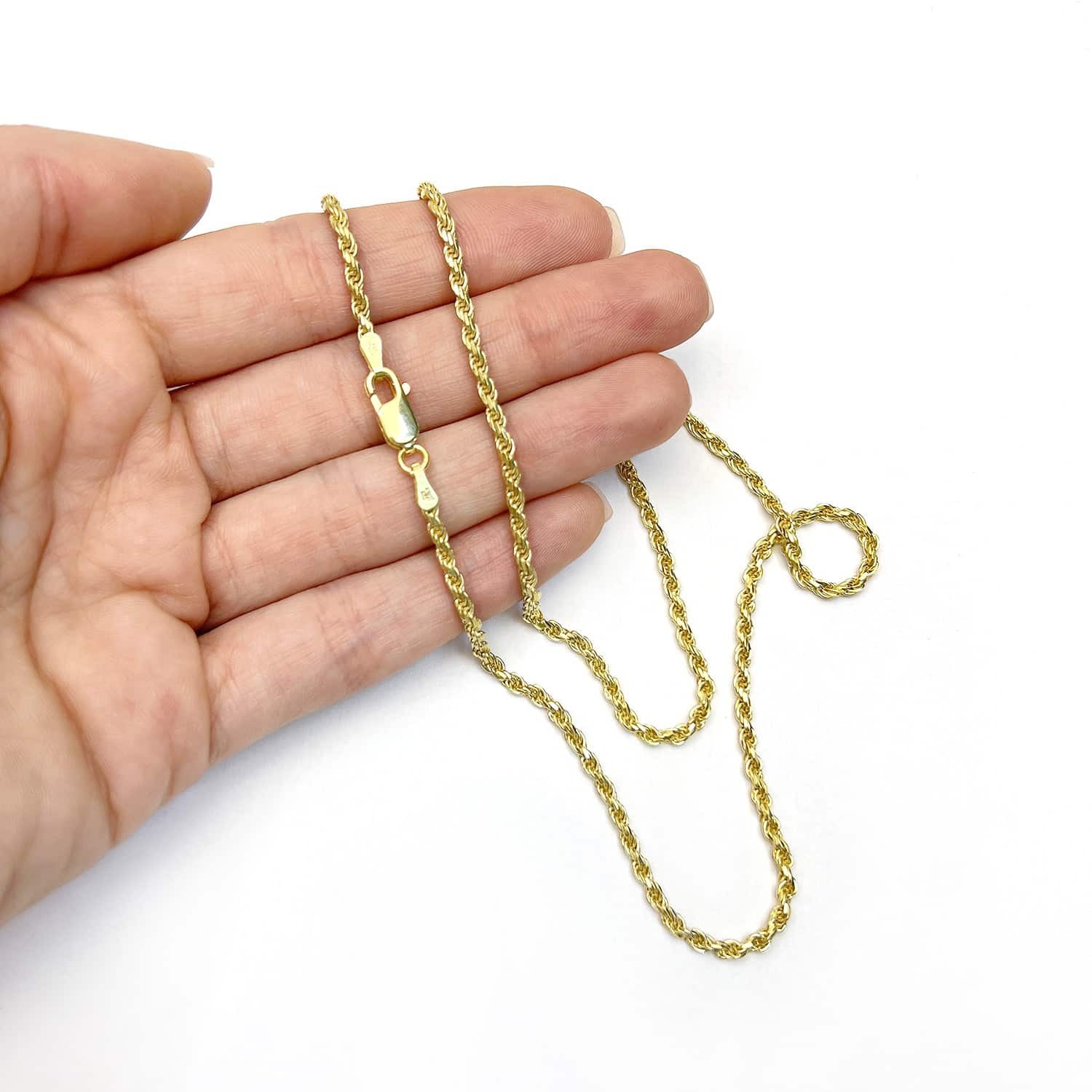 Solid 18K Yellow Gold Over Silver 2mm Rope Chain Necklace 16″-24″