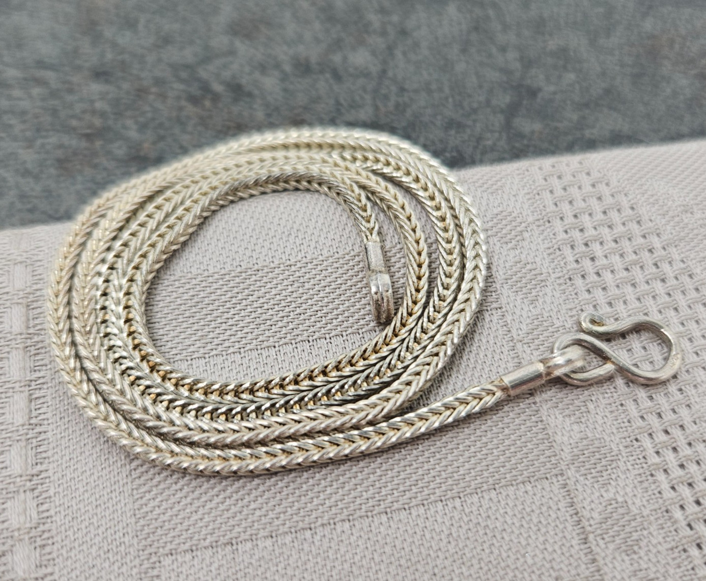 Vintage Sterling Silver 925 Foxtail Necklace 16″ Chain S-Hook Clasp Minimalist