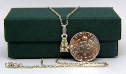 Faceted Oregon Sunstone Necklace Set in S/S, 8 X 5 X 3.5 mm Pear, .80 Carats