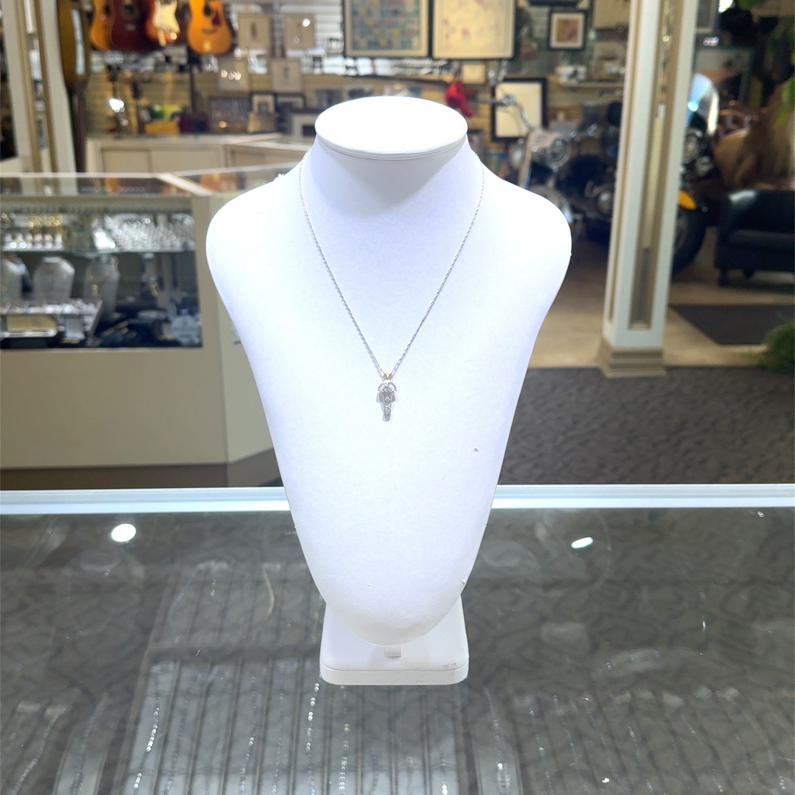 14k Yellow & White Gold Stamped & Platinum Diamond Art Deco Chain Necklace 18″