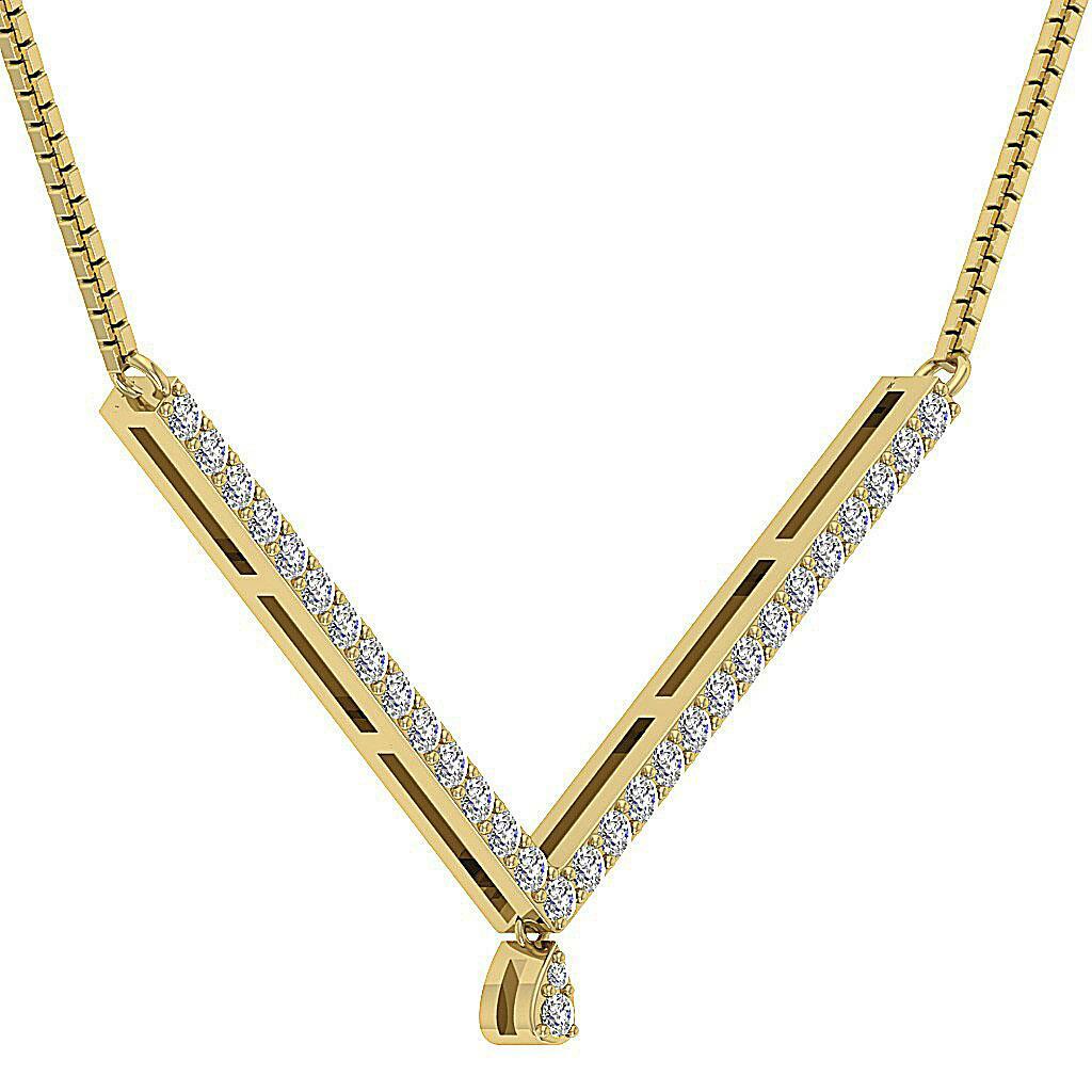 Fashion Pendant Necklace Natural Diamond I1 G 0.45 Carat 14K Rose Gold 0.85 Inch