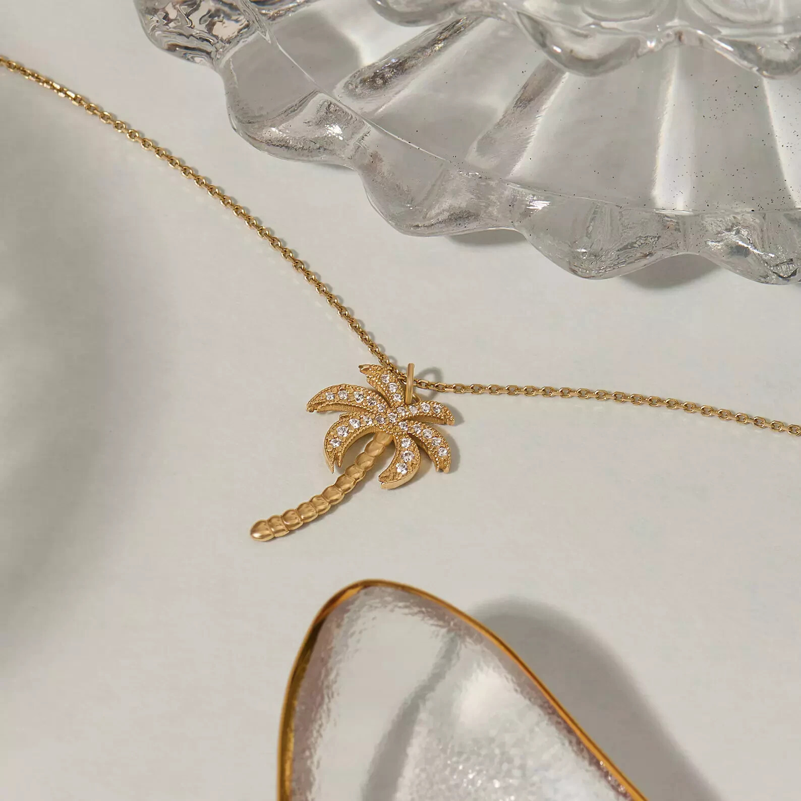 Palm Tree Pendant Necklaces 1.24 Ct Lab-Created Diamond 14K Yellow Gold Plated