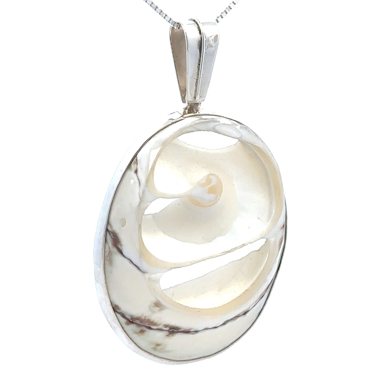 Natural Shell Pendant Set In Sterling Silver (1 1/2 in. x 2 1/2 Inch)