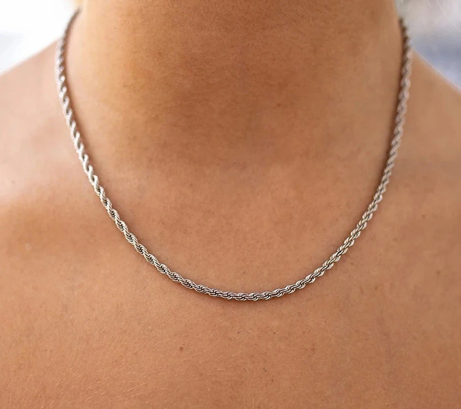4mm Diamond Cut Solid 925 Sterling Silver Italian Rope Chain Men’s Necklace