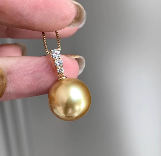 18″ AAA+ Natural 10-11mm south sea Gold Round pearl pendant NECKLACE S925