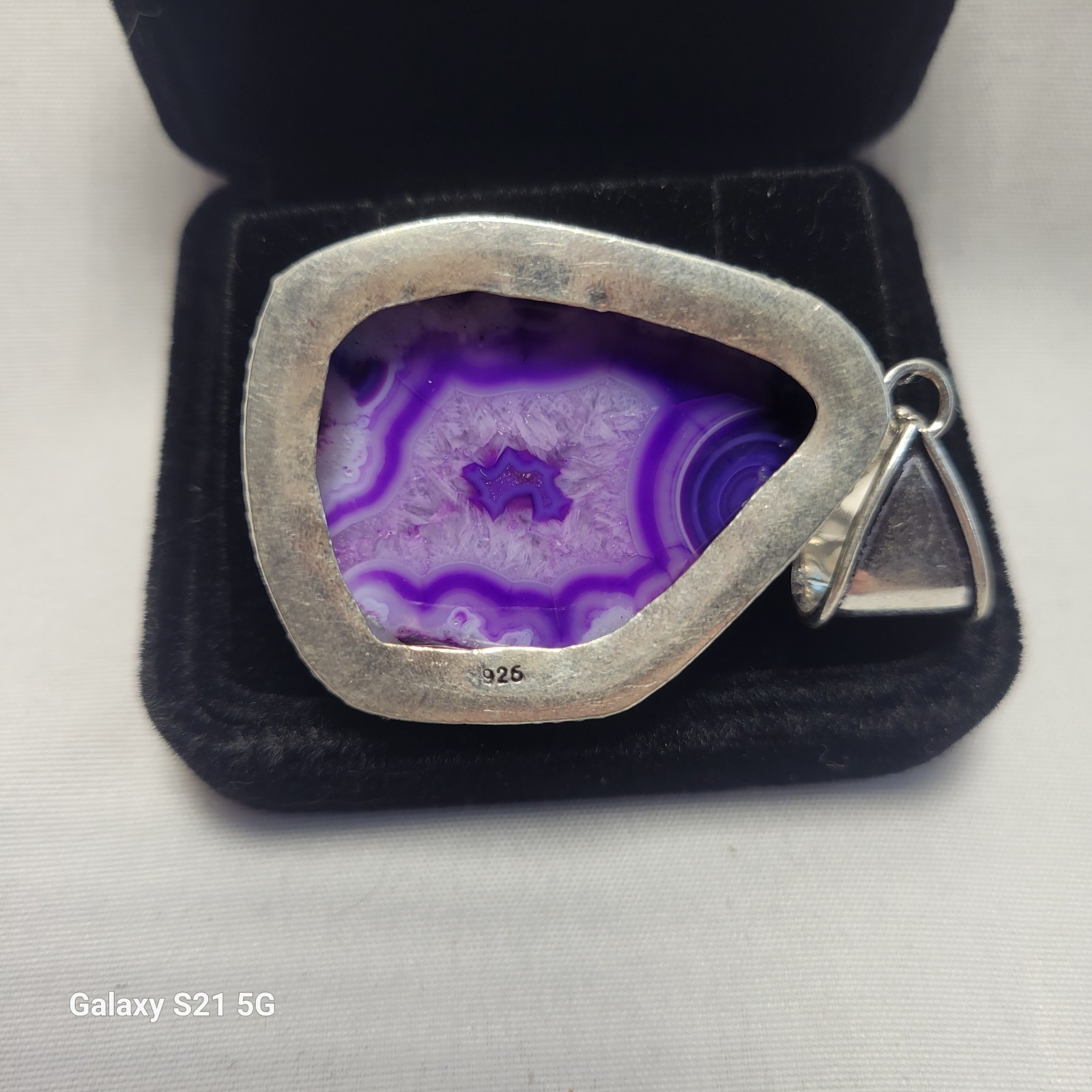 Sterling Silver 925 Purple Agate Druzy Slice Pendant Handmade Boho Jewelry