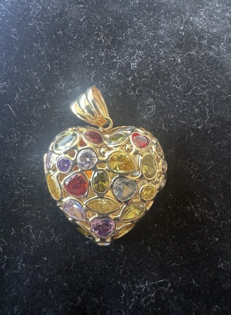 Heart Shaped Solid 14k Yellow Gold Pendant With Stones