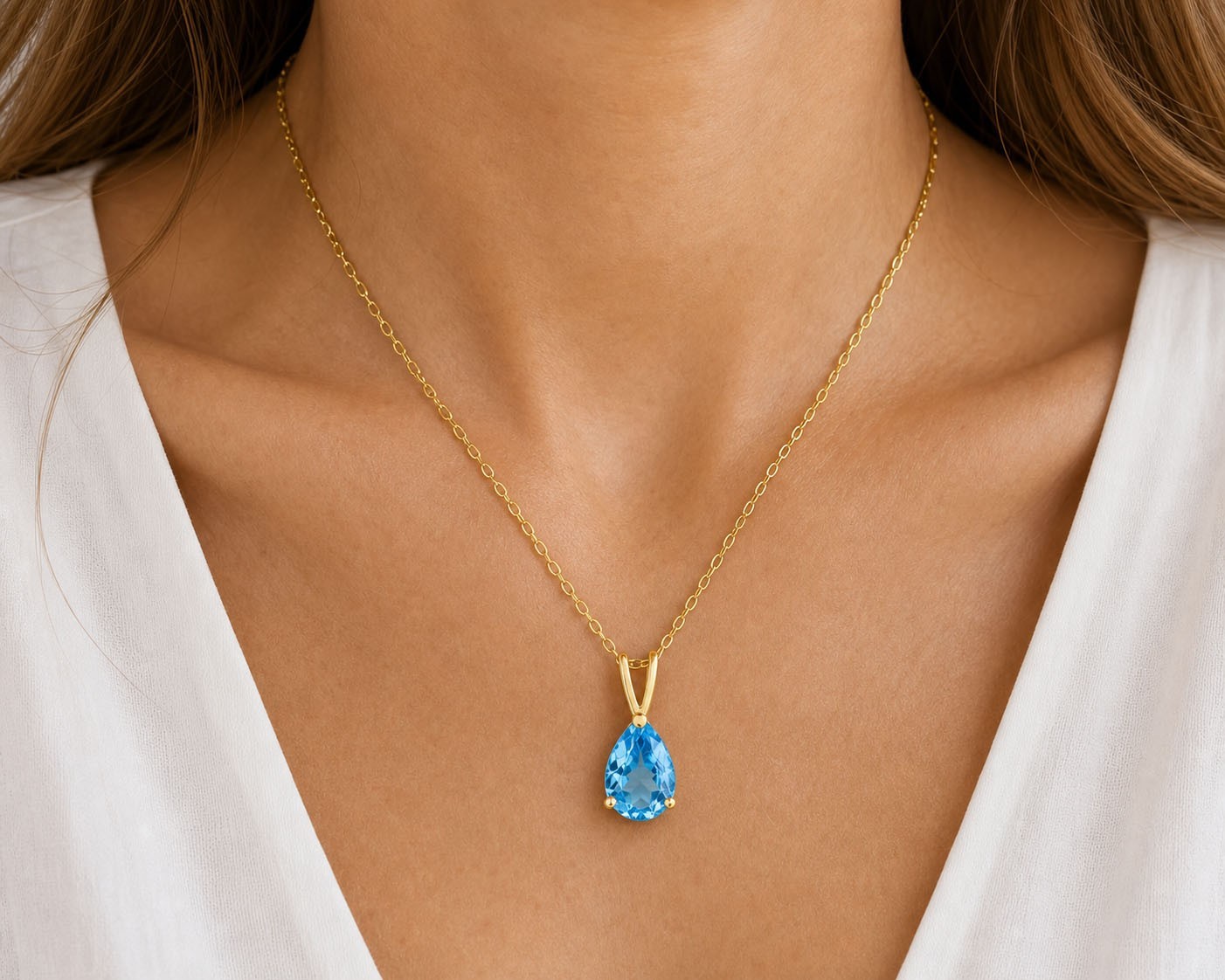 GENUINE 1.10 Cts BLUE TOPAZ PENDANT SOLID 14K GOLD – MADE IN USA -Free Appraisal