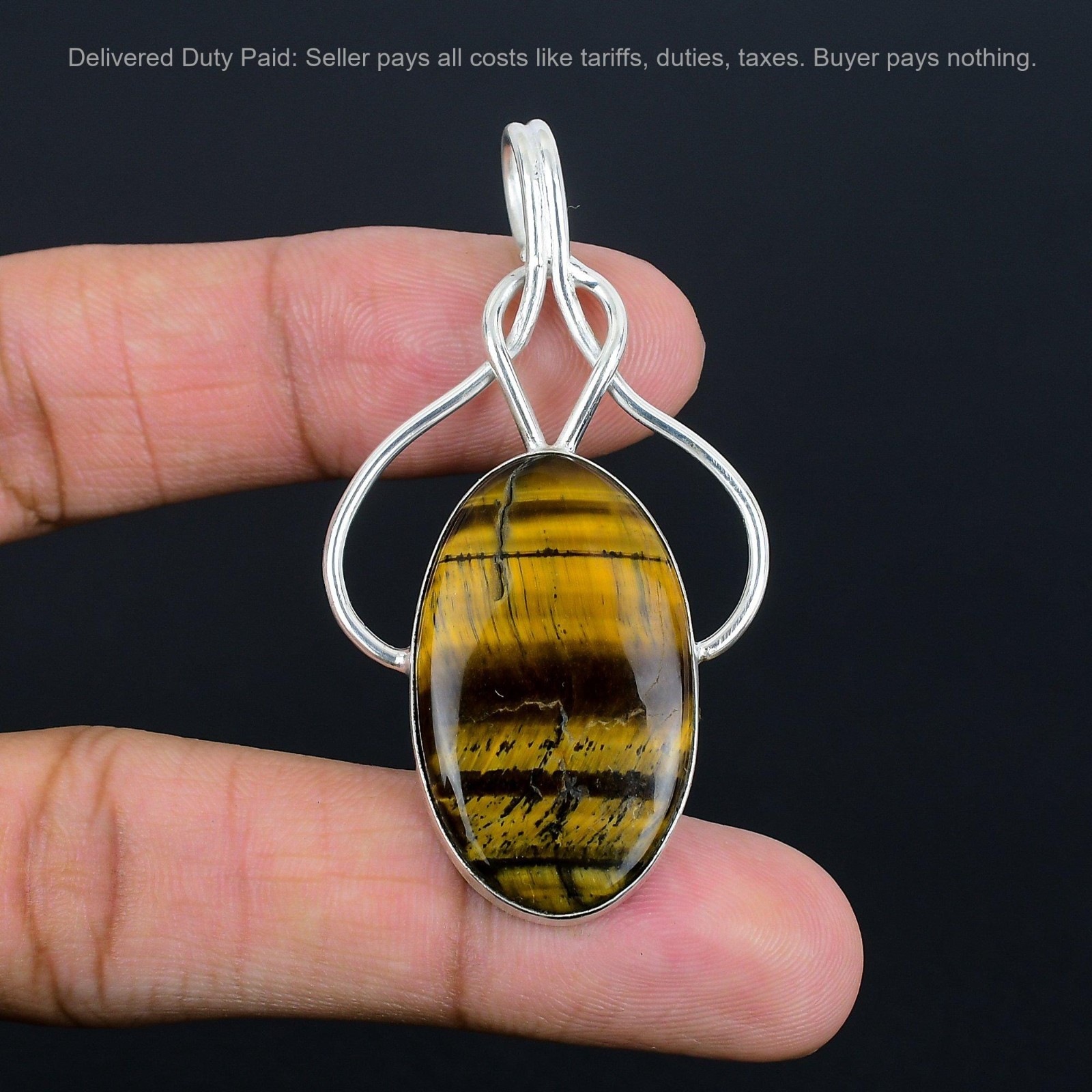 Tiger’s Eye Gemstone 925 Silver Handcrafted Sacral Chakra Trendy Pendant Jewelry