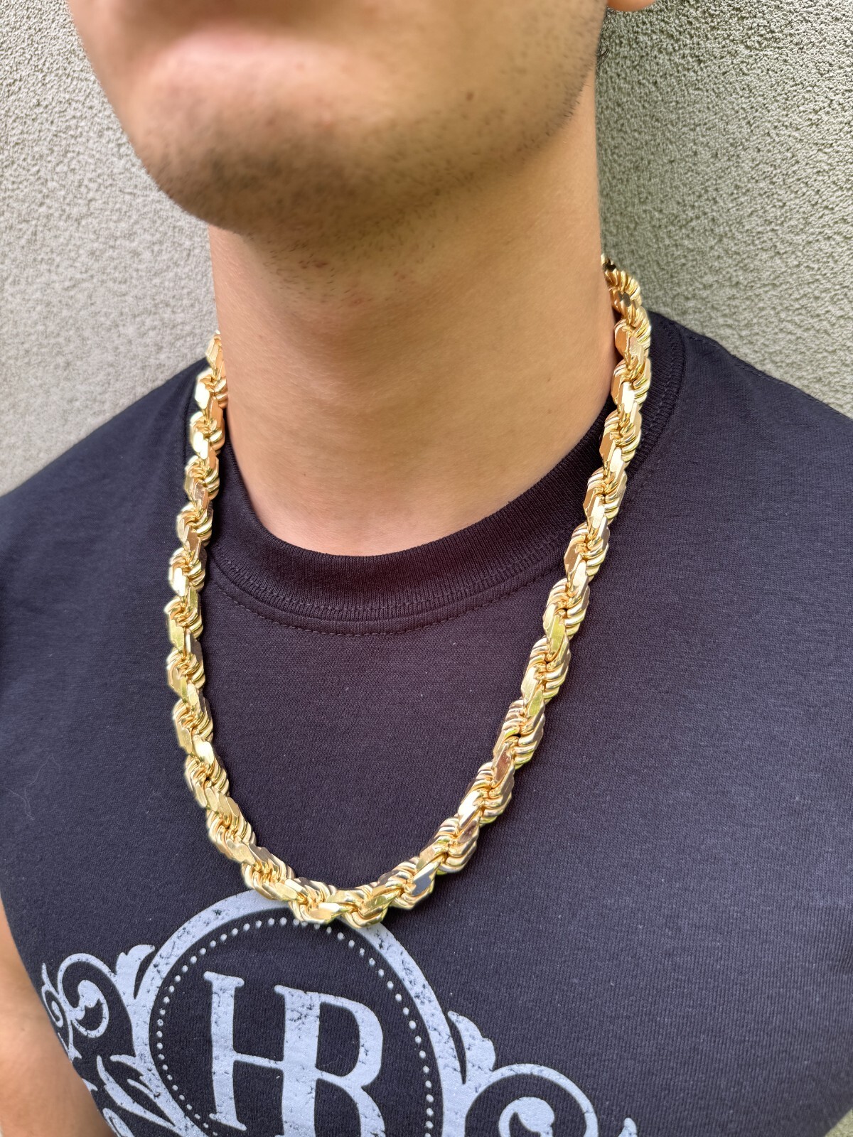 10mm Thick Mens Rope Chain 14k Gold Over Real Solid 925 Sterling Silver Necklace