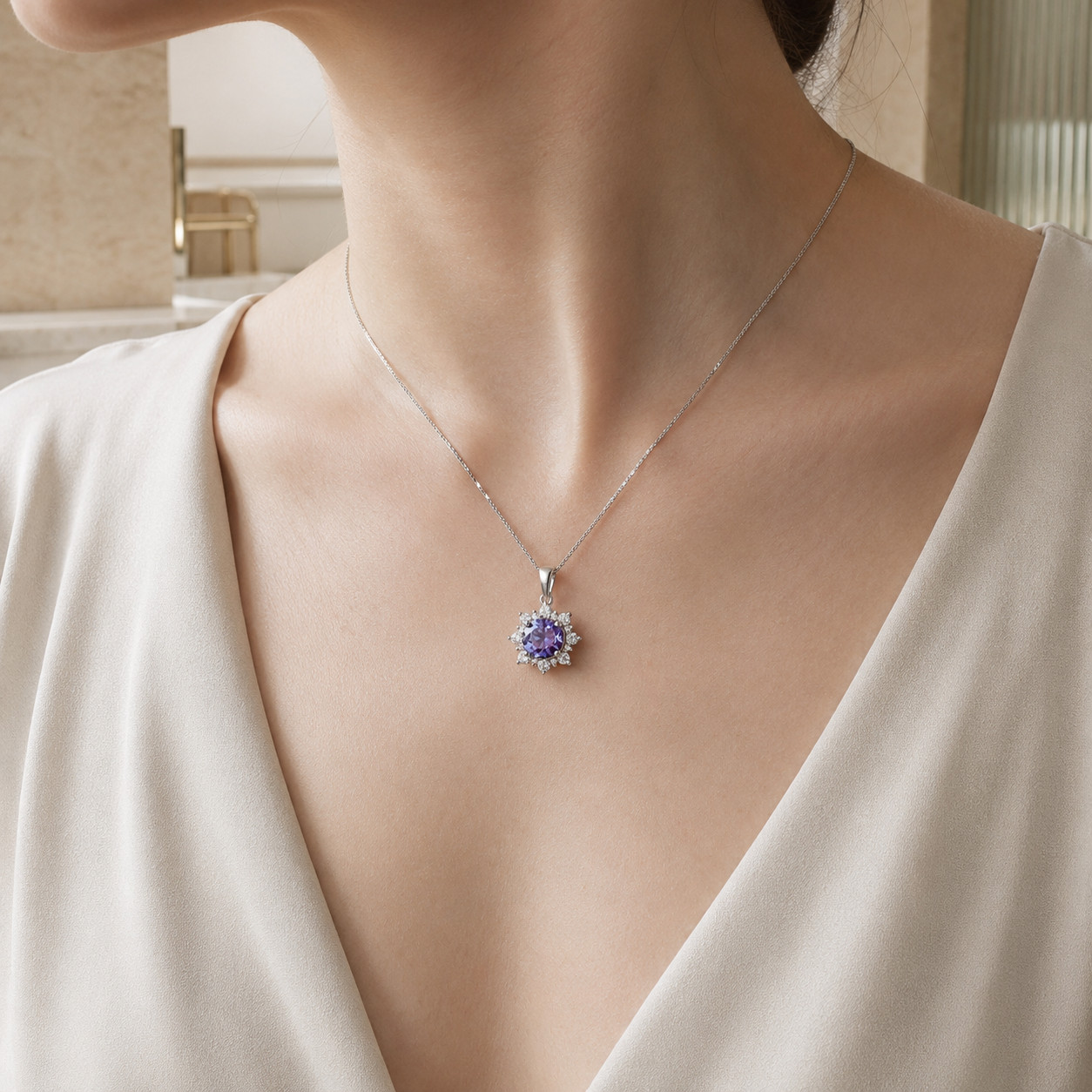 Alexandrite Necklace 925 Sterling Silver Color Changing Pendant Winter Jewelry